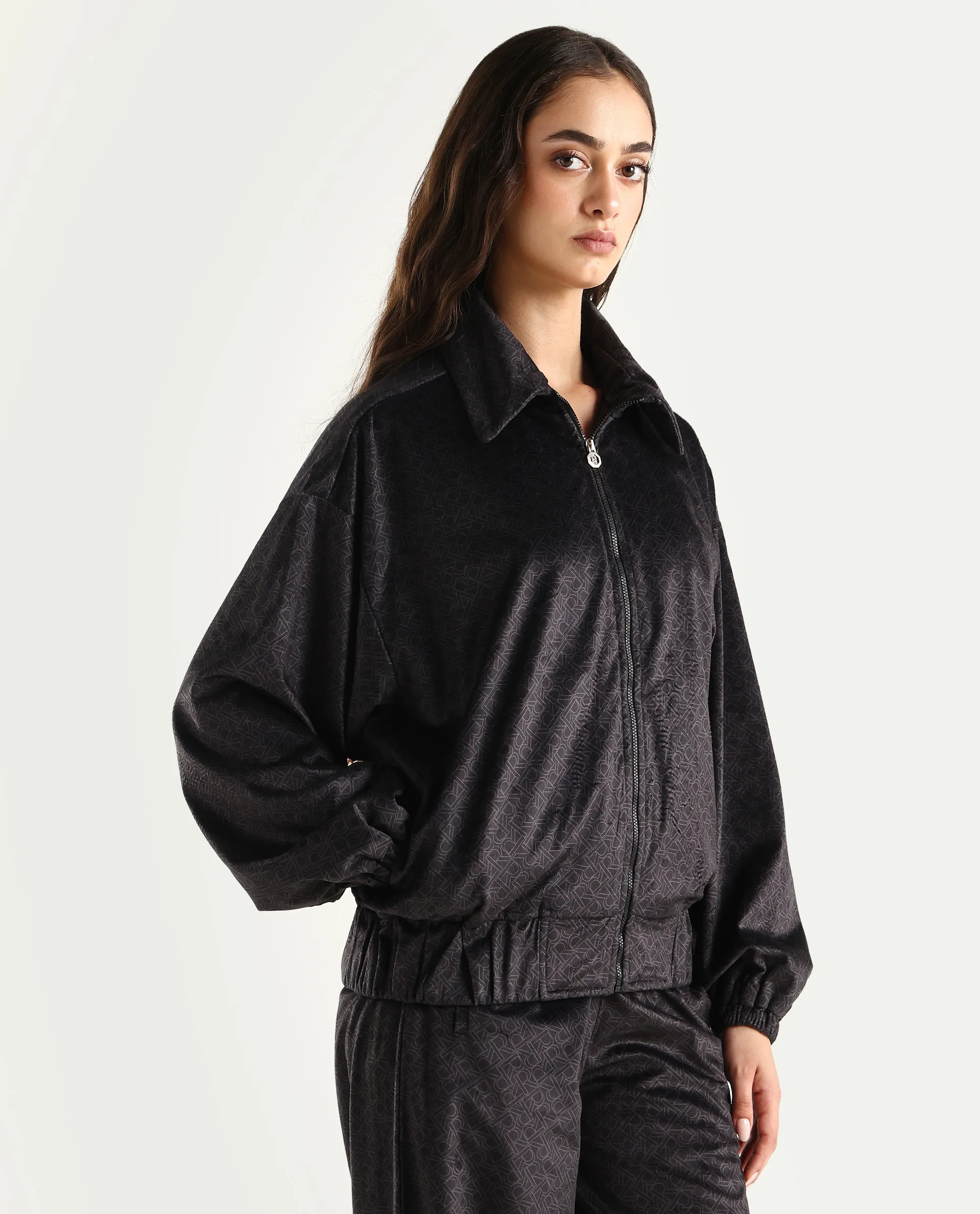 Rareism Women's Jacamo-T Black Polyester Spread Collar Relaxed Monogram Print Jacket - Image 6