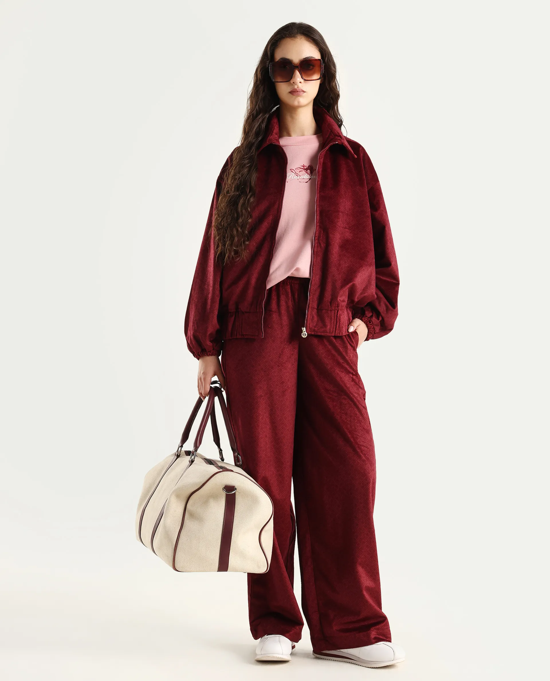 Rareism Women's Jacamo-T Maroon Polyester Spread Collar Relaxed Monogram Print Jacket - Image 2