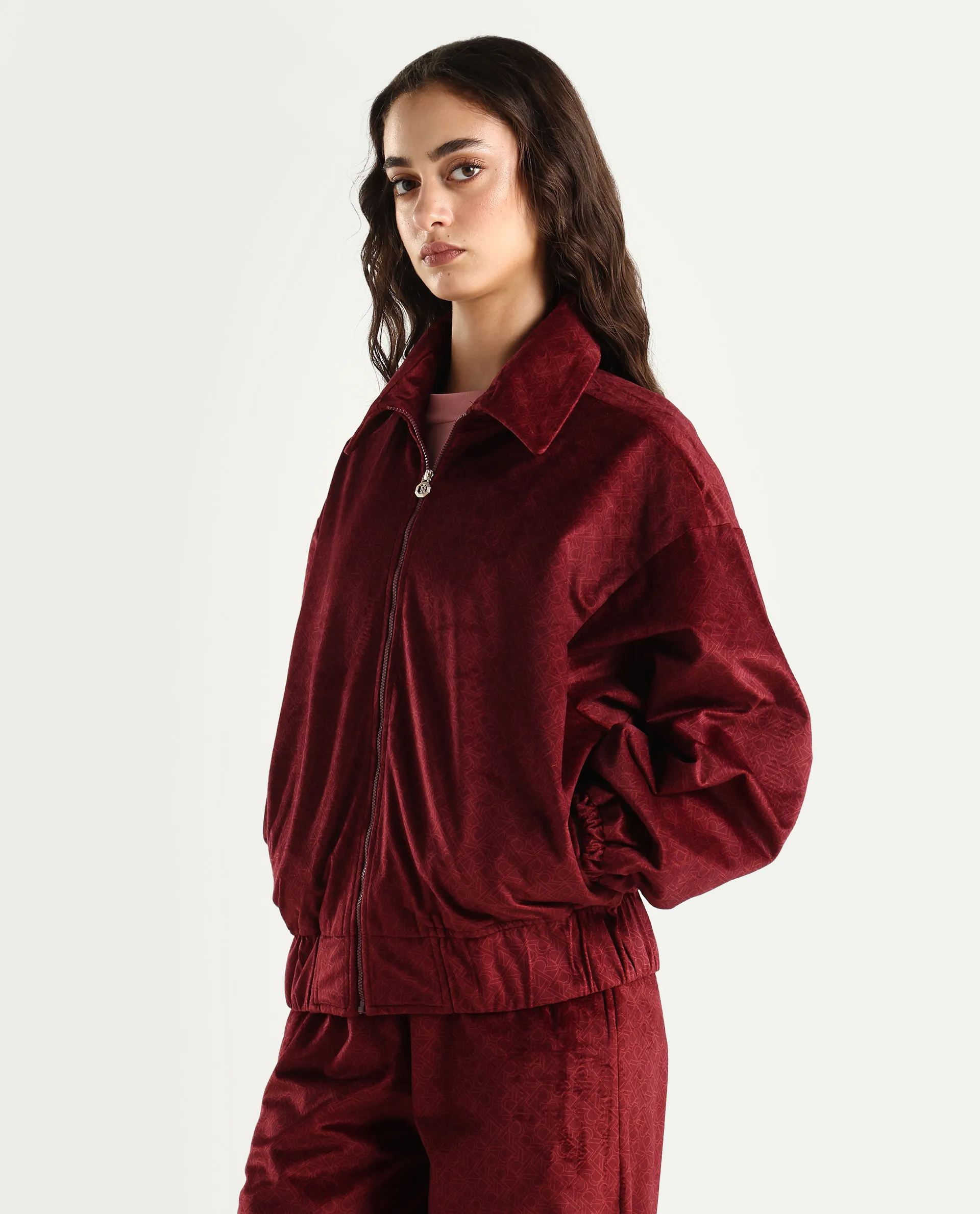 Rareism Women's Jacamo-T Maroon Polyester Spread Collar Relaxed Monogram Print Jacket - Image 5