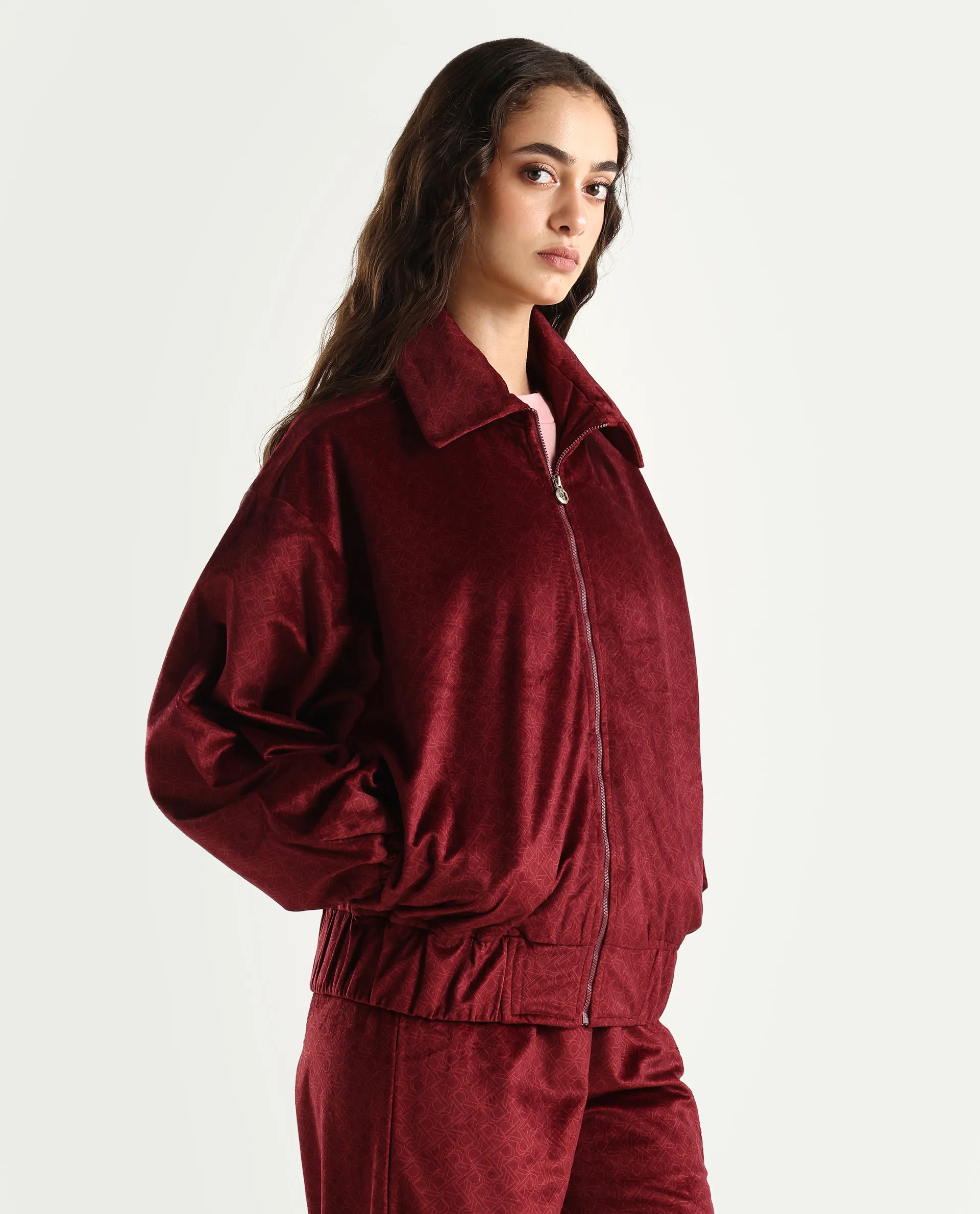 Rareism Women's Jacamo-T Maroon Polyester Spread Collar Relaxed Monogram Print Jacket - Image 6