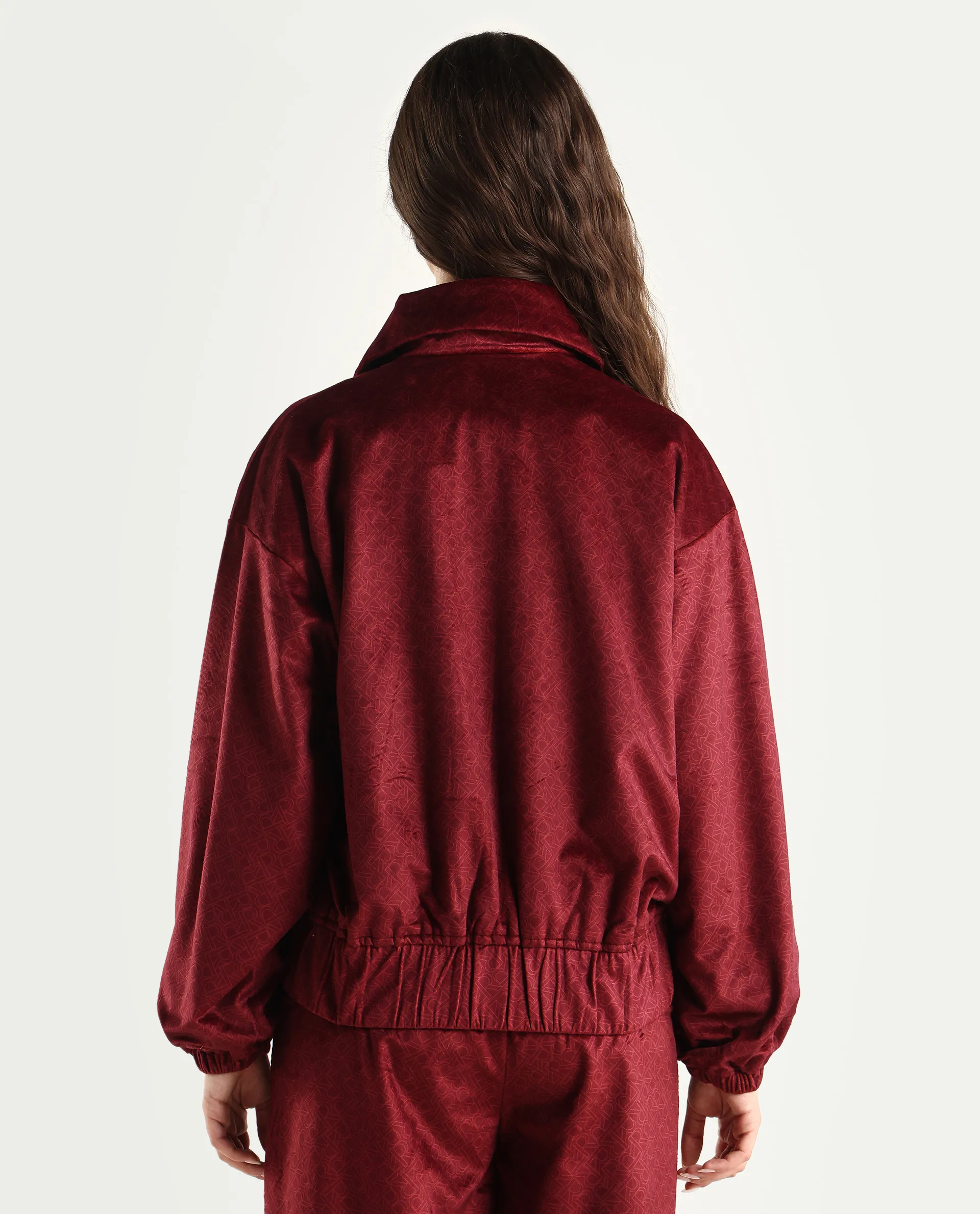 Rareism Women's Jacamo-T Maroon Polyester Spread Collar Relaxed Monogram Print Jacket - Image 7