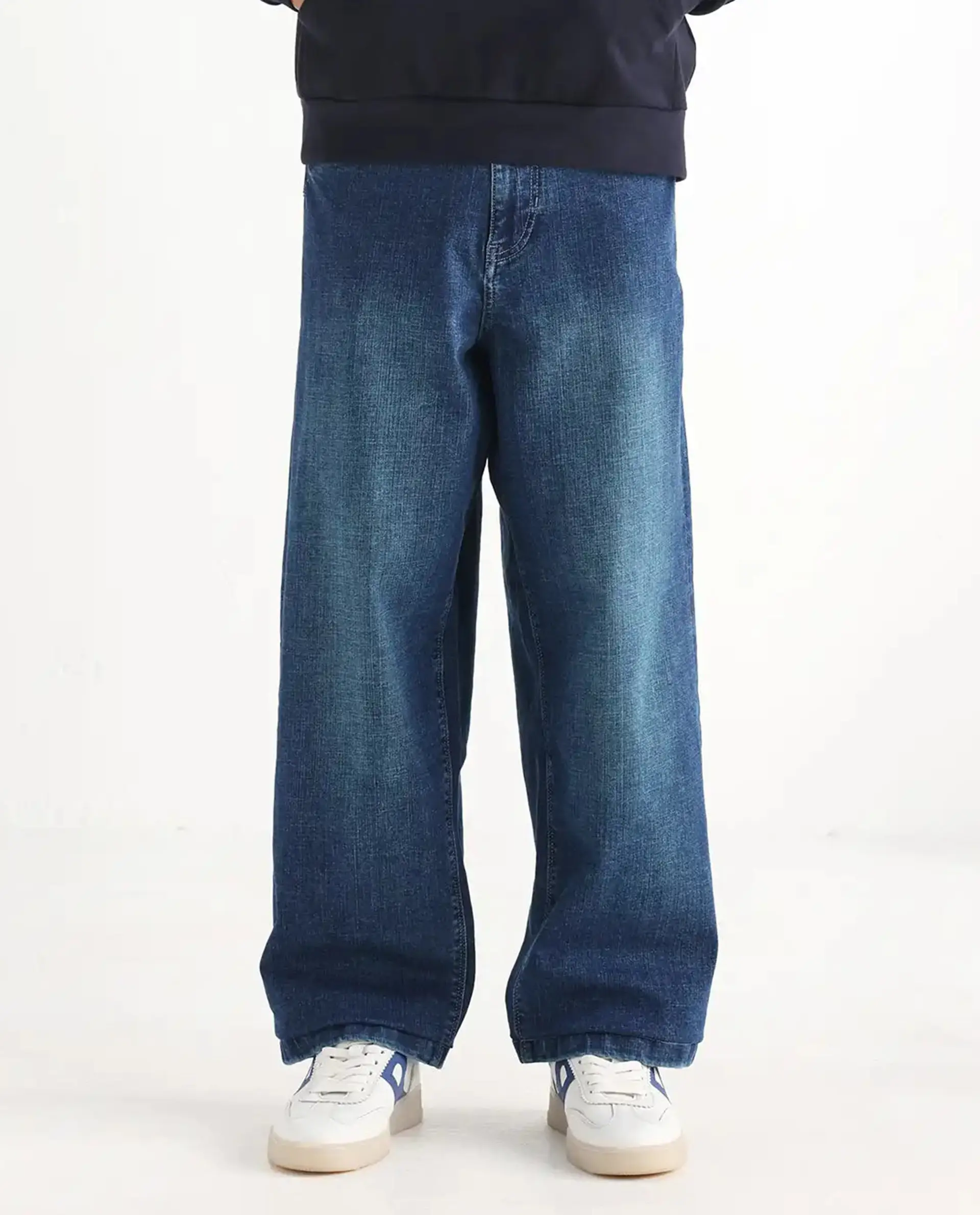 Rare Rabbit Men's Jace Blue Cotton Blend Plain Baggy Fit Jeans - Image 10