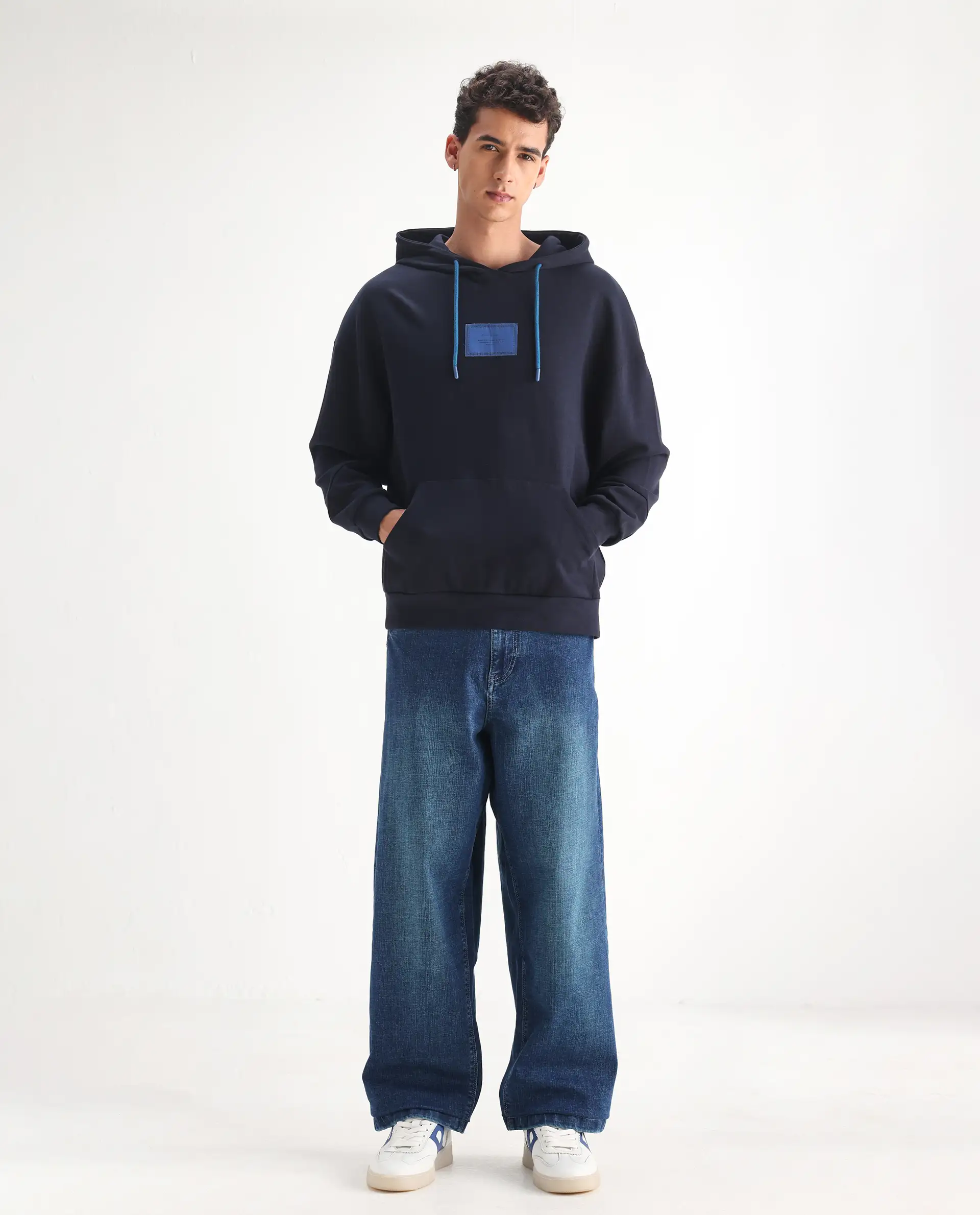 Rare Rabbit Men's Jace Blue Cotton Blend Plain Baggy Fit Jeans - Image 3