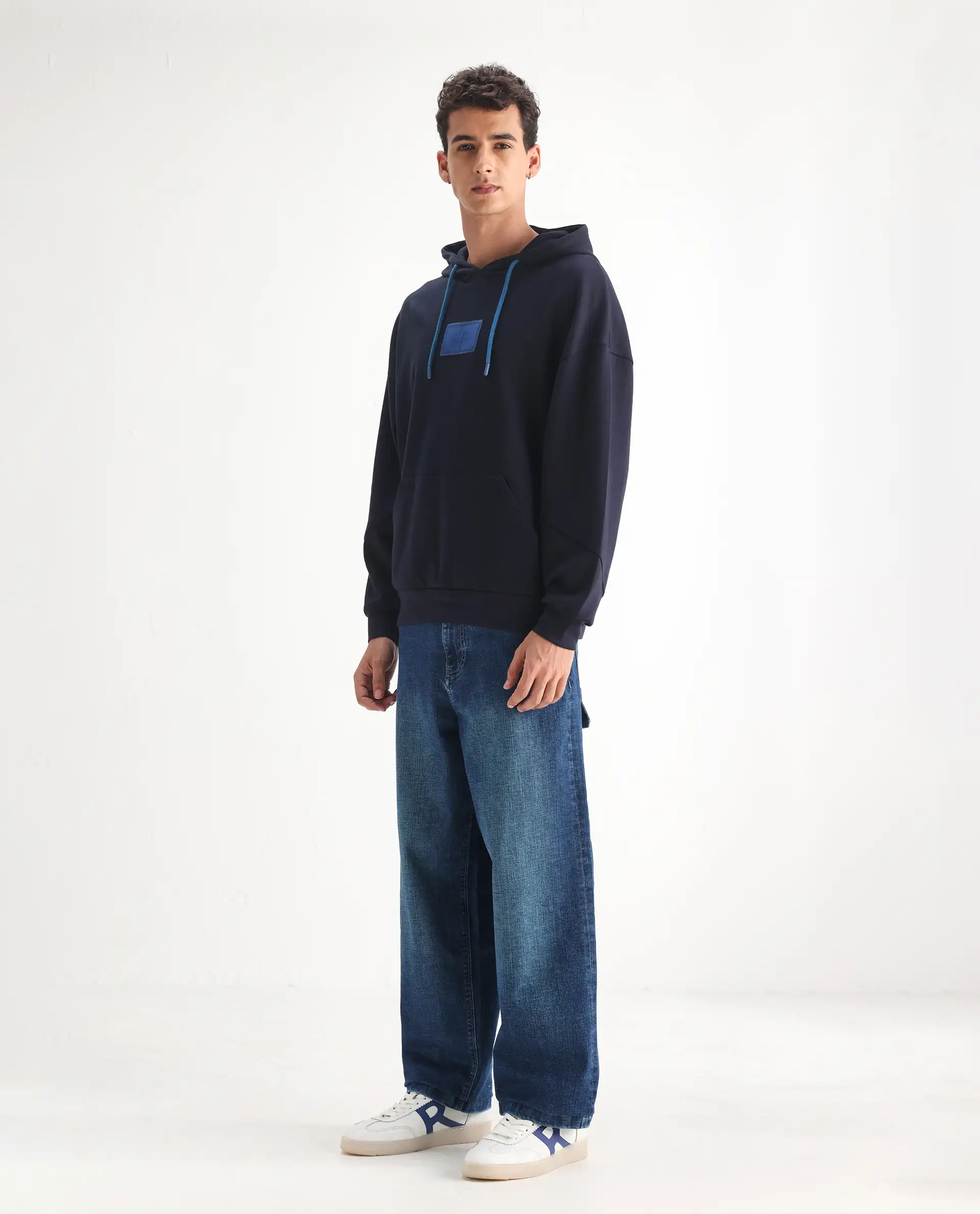 Rare Rabbit Men's Jace Blue Cotton Blend Plain Baggy Fit Jeans - Image 5