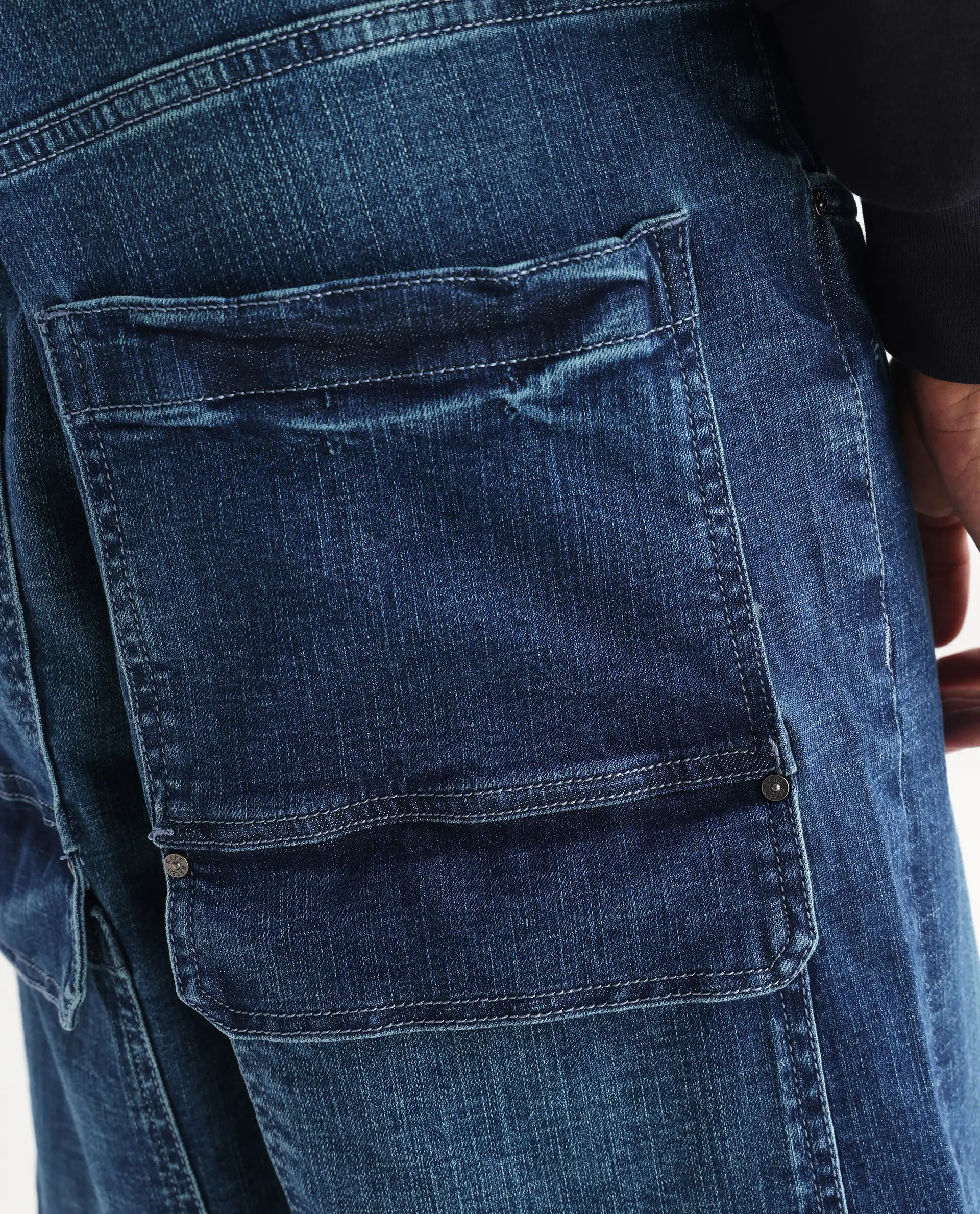 Rare Rabbit Men's Jace Blue Cotton Blend Plain Baggy Fit Jeans - Image 8
