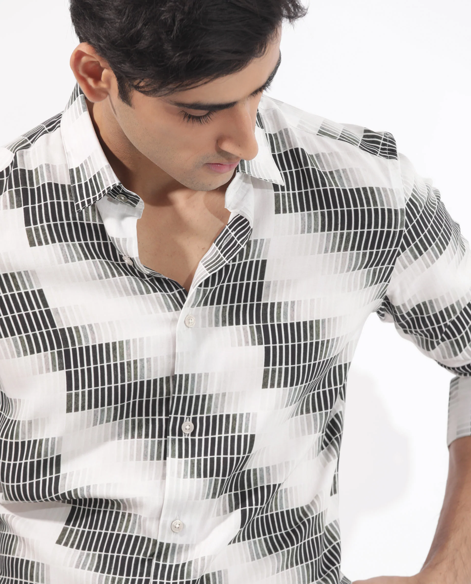 Rare Rabbit Men's Jace Black Viscose Geometric Print Regular Fit Full Sleeve Collared Shirt - Image 3