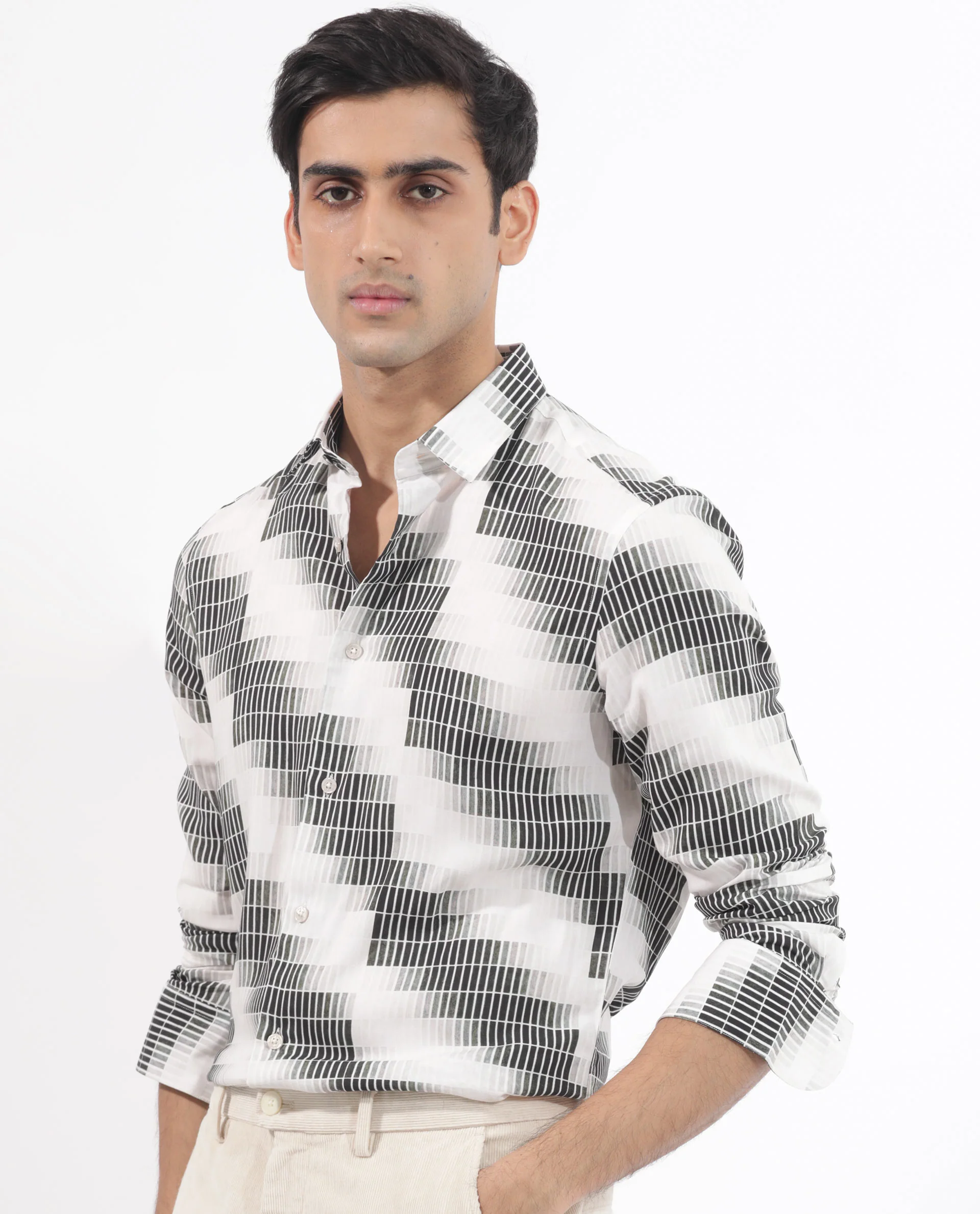 Rare Rabbit Men's Jace Black Viscose Geometric Print Regular Fit Full Sleeve Collared Shirt - Image 5