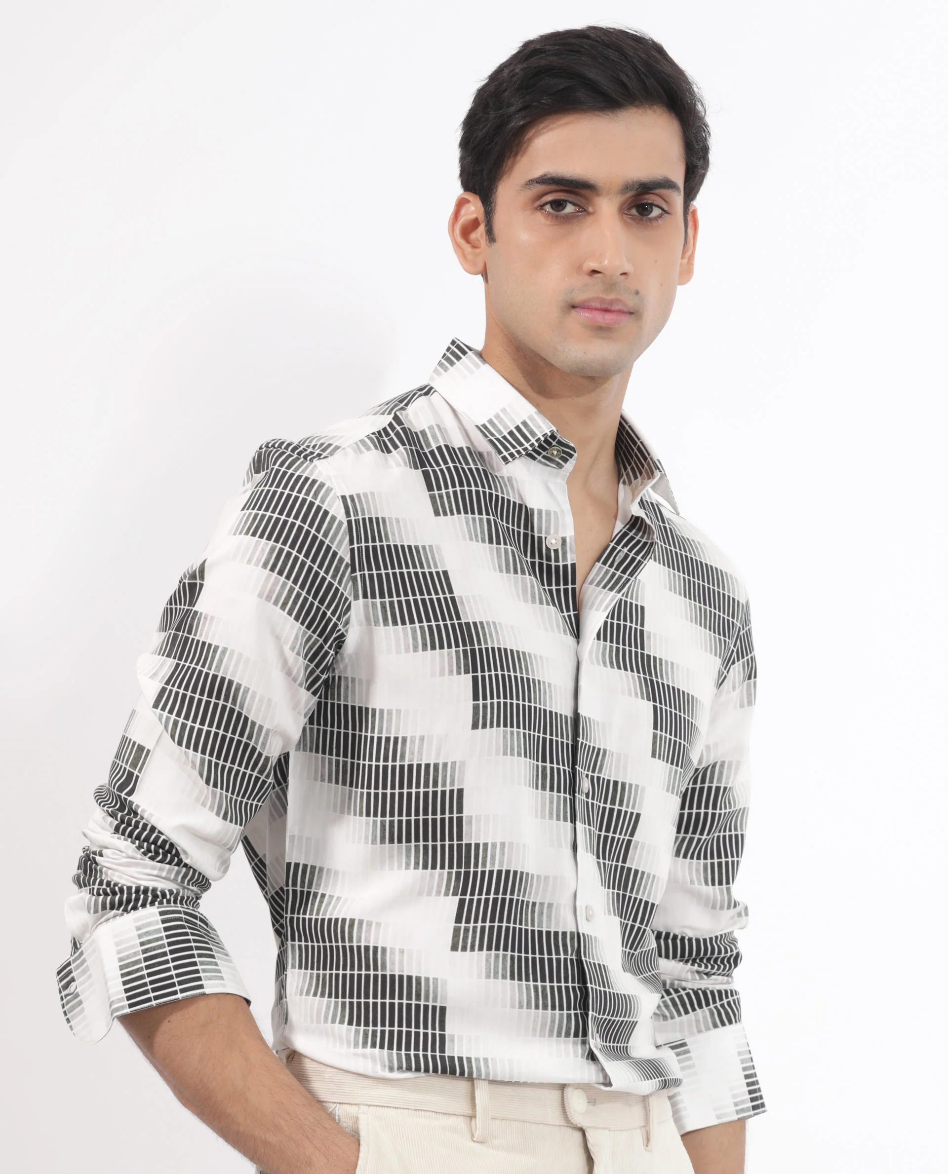 Rare Rabbit Men's Jace Black Viscose Geometric Print Regular Fit Full Sleeve Collared Shirt - Image 7
