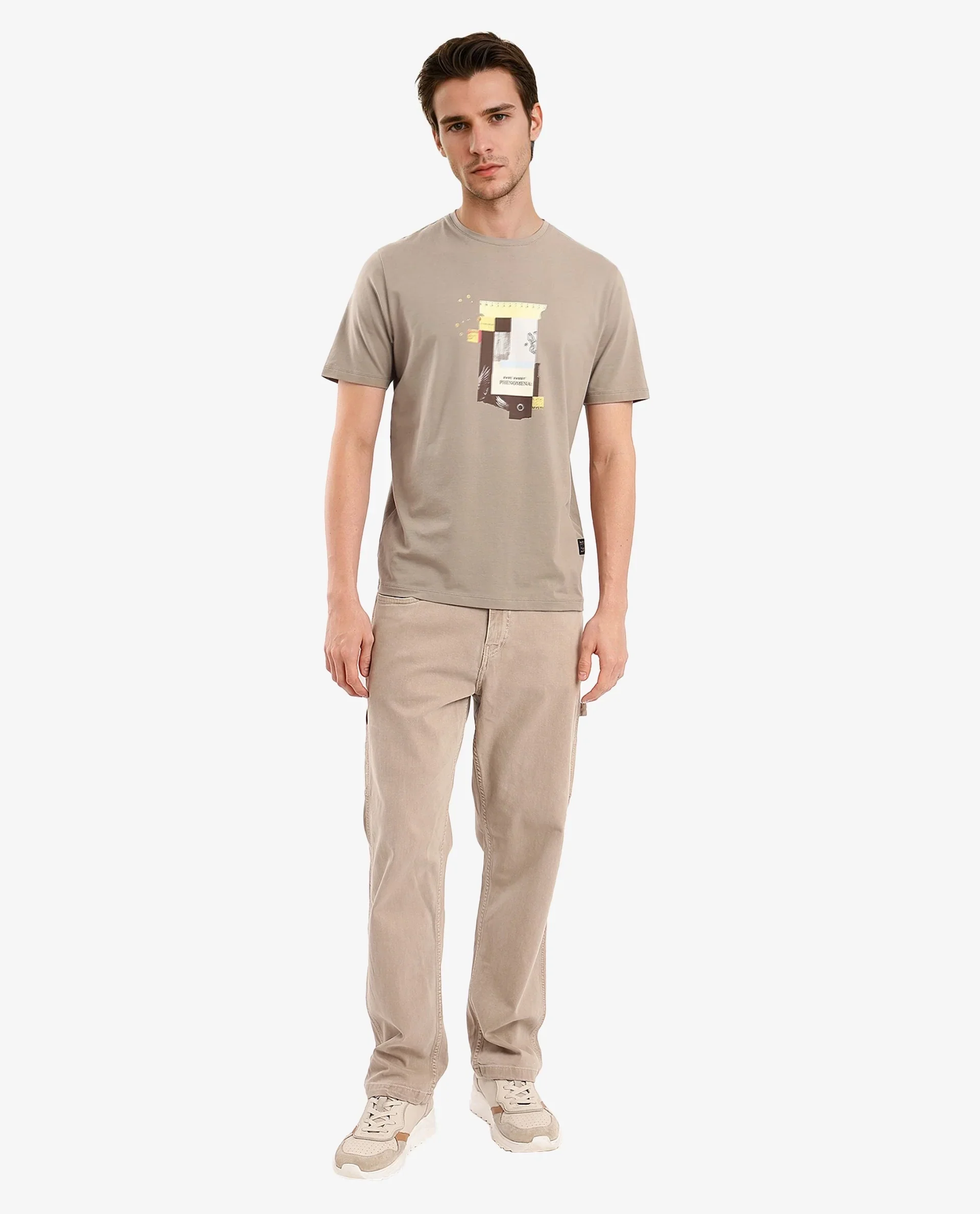 Rare Rabbit Men's Jaceb Dusky Green Cotton Blend Graphic Print Regular Fit Half Sleeve Crew Neck T-Shirt - Image 2