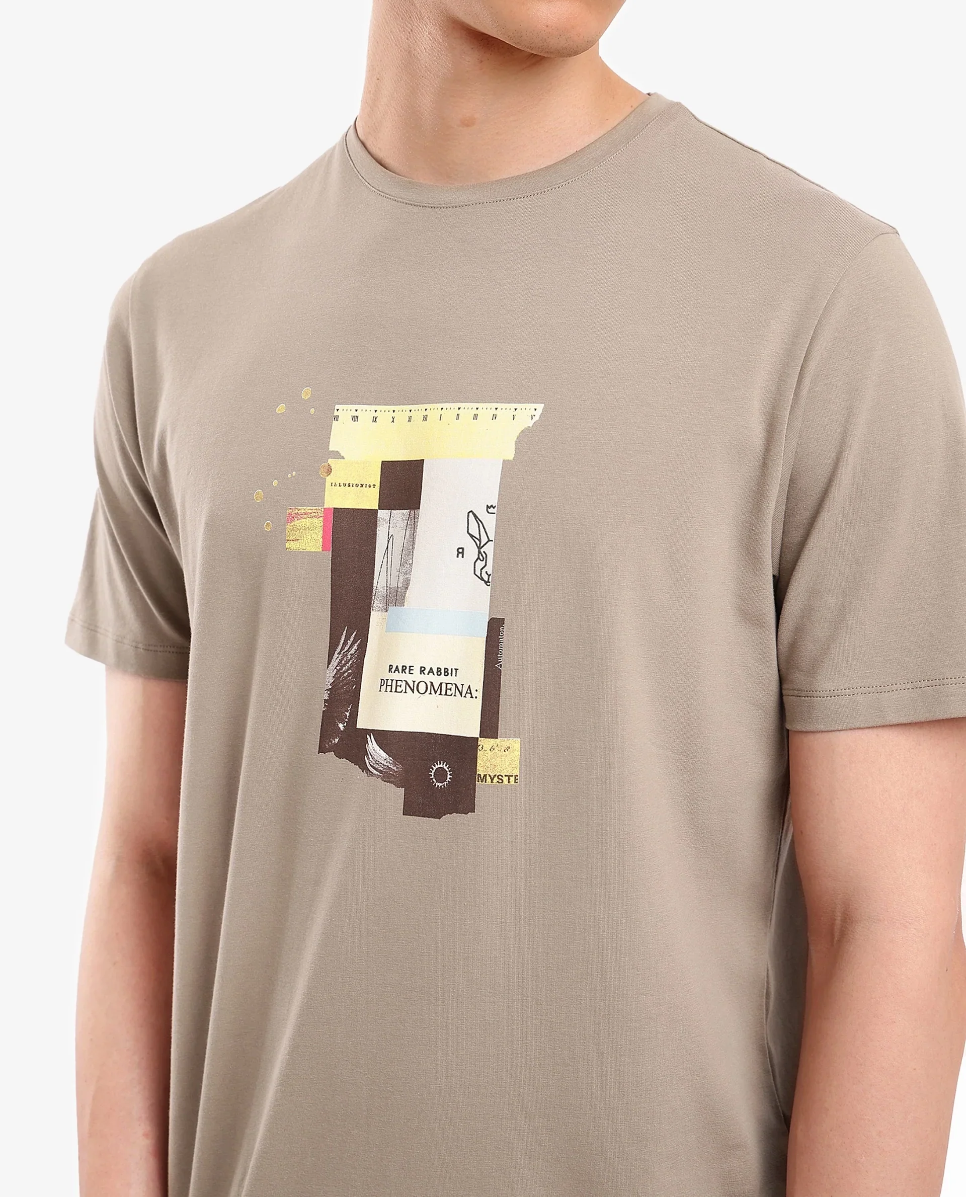 Rare Rabbit Men's Jaceb Dusky Green Cotton Blend Graphic Print Regular Fit Half Sleeve Crew Neck T-Shirt - Image 3