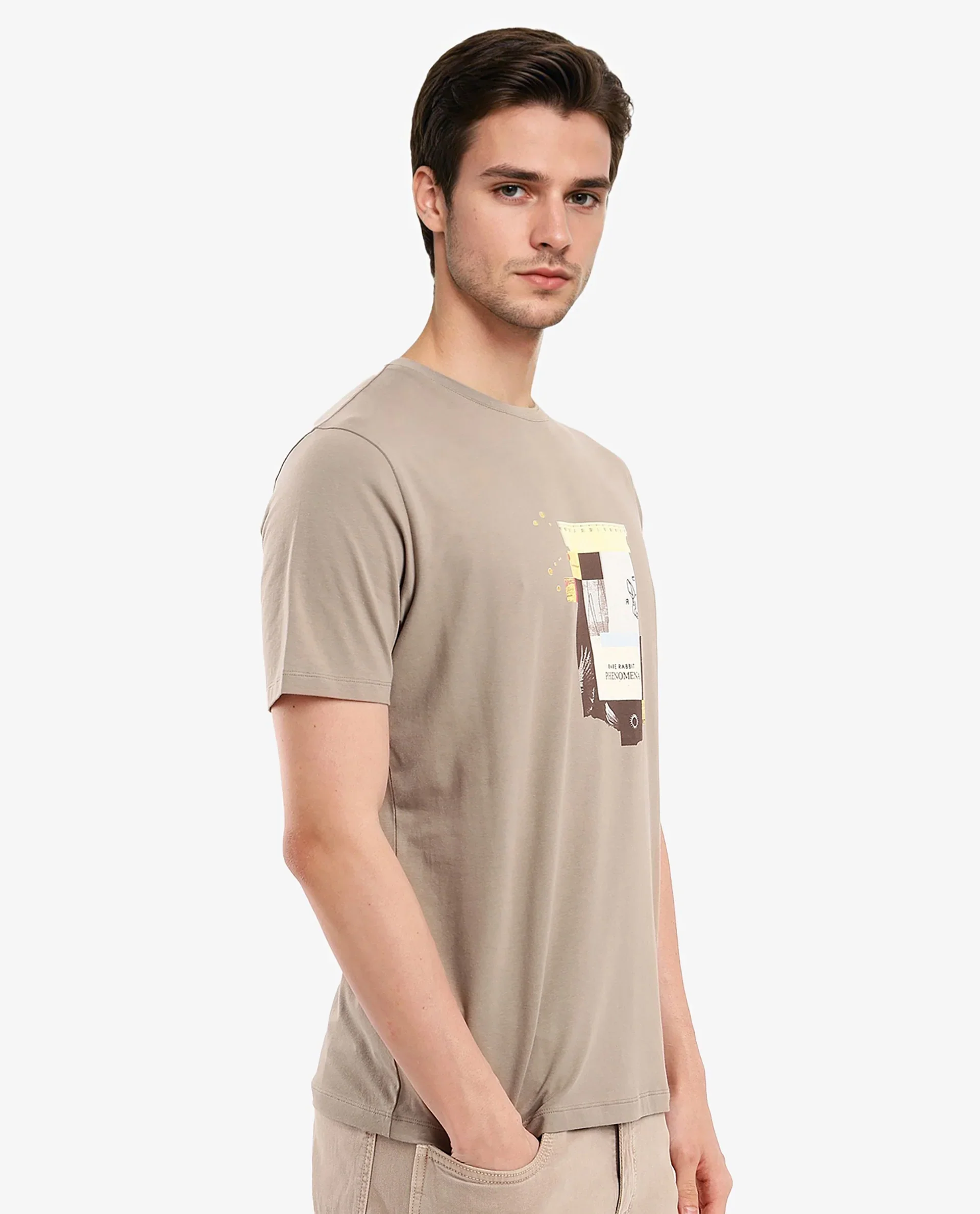 Rare Rabbit Men's Jaceb Dusky Green Cotton Blend Graphic Print Regular Fit Half Sleeve Crew Neck T-Shirt - Image 5