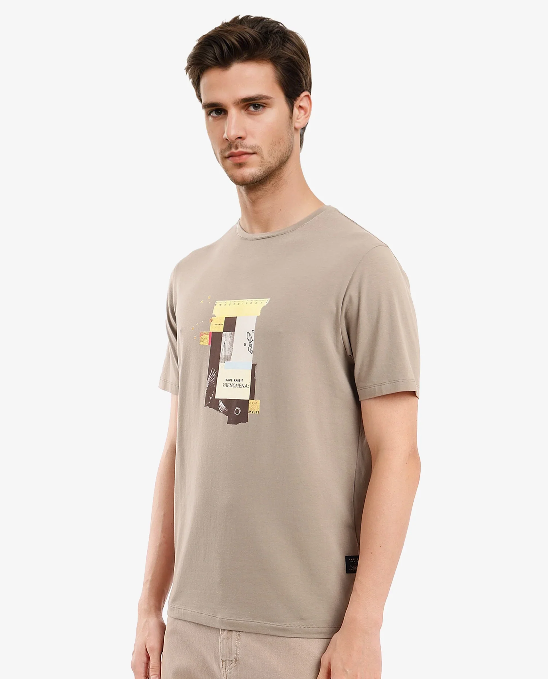 Rare Rabbit Men's Jaceb Dusky Green Cotton Blend Graphic Print Regular Fit Half Sleeve Crew Neck T-Shirt - Image 6