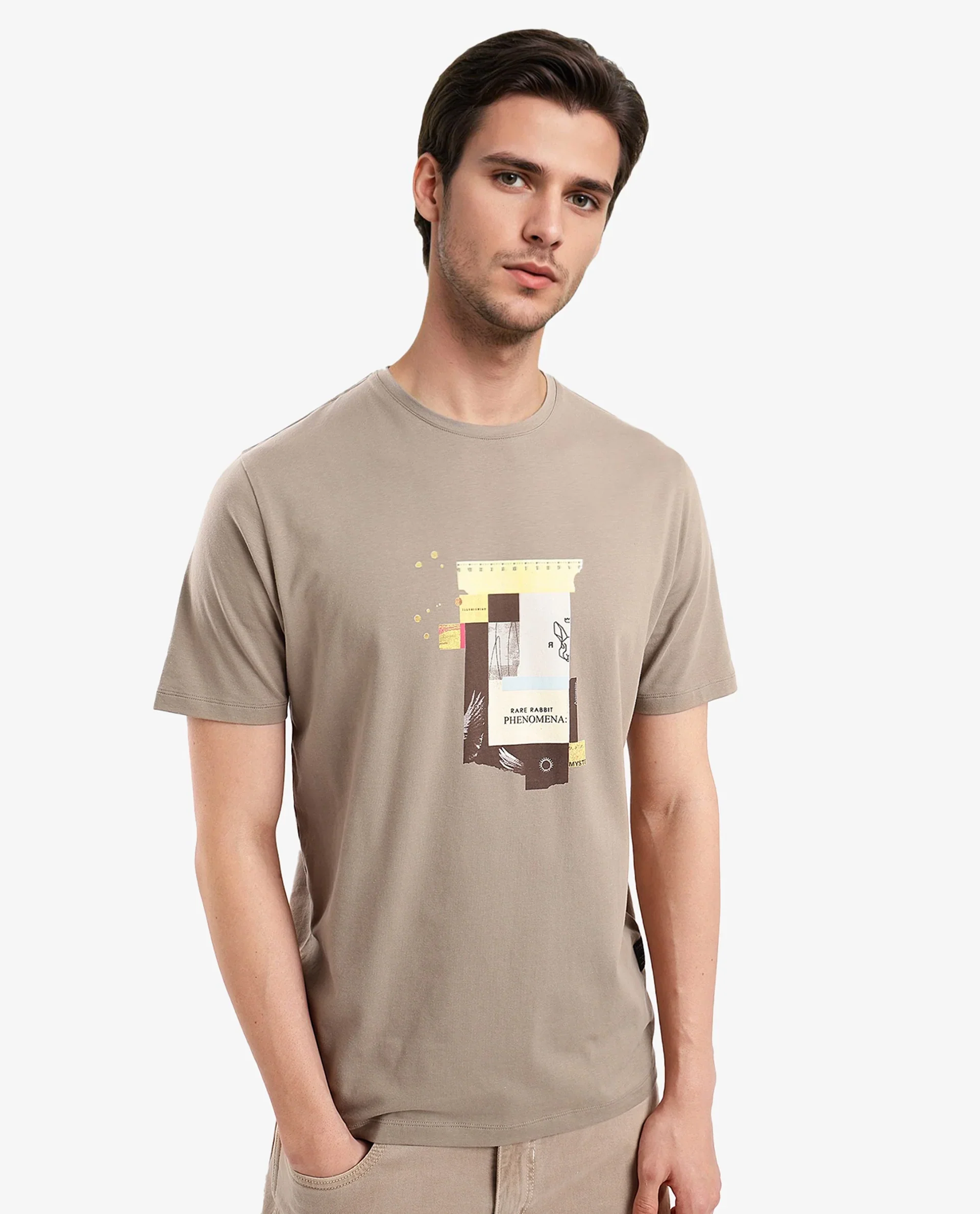 Rare Rabbit Men's Jaceb Dusky Green Cotton Blend Graphic Print Regular Fit Half Sleeve Crew Neck T-Shirt - Image 7