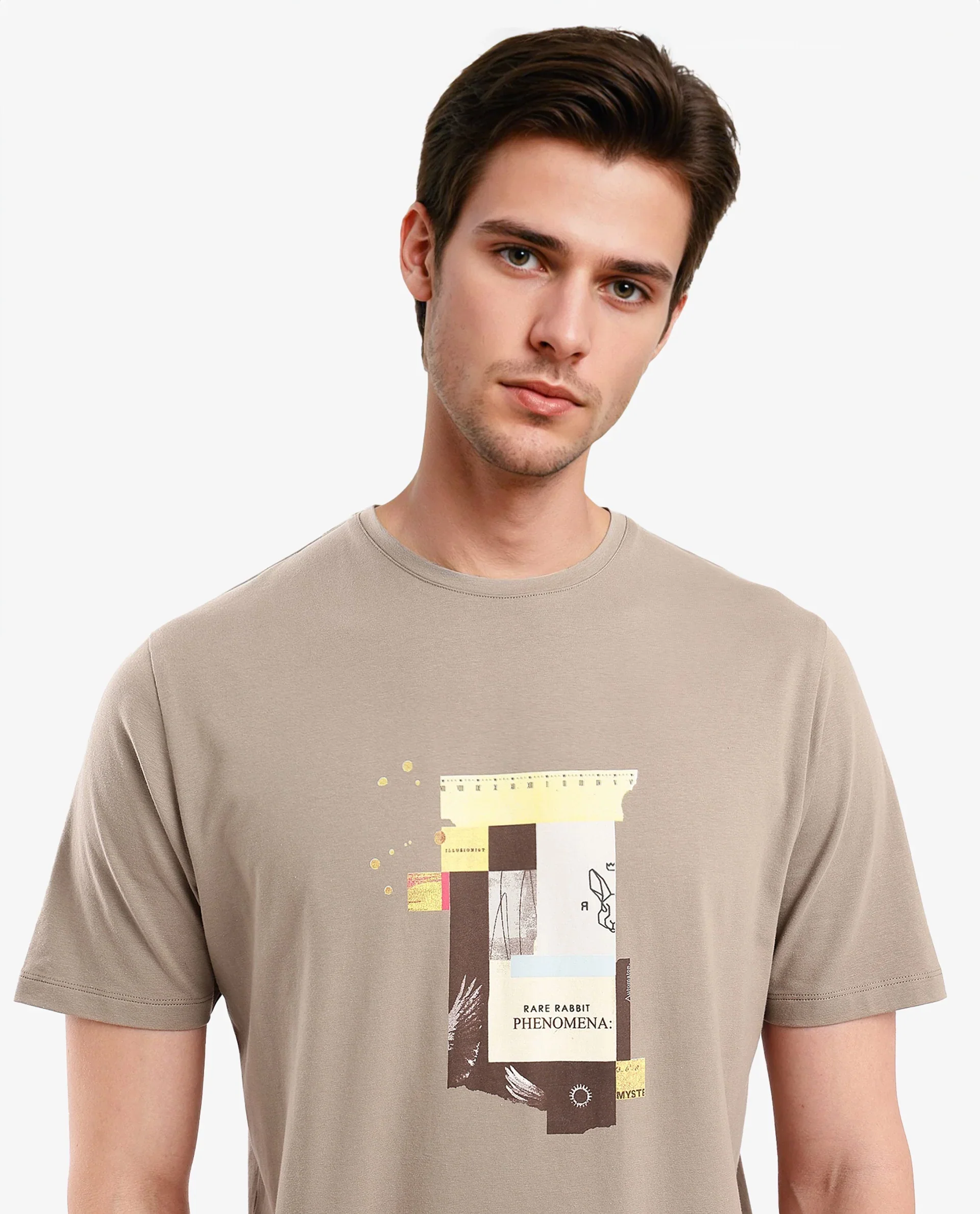 Rare Rabbit Men's Jaceb Dusky Green Cotton Blend Graphic Print Regular Fit Half Sleeve Crew Neck T-Shirt - Image 8