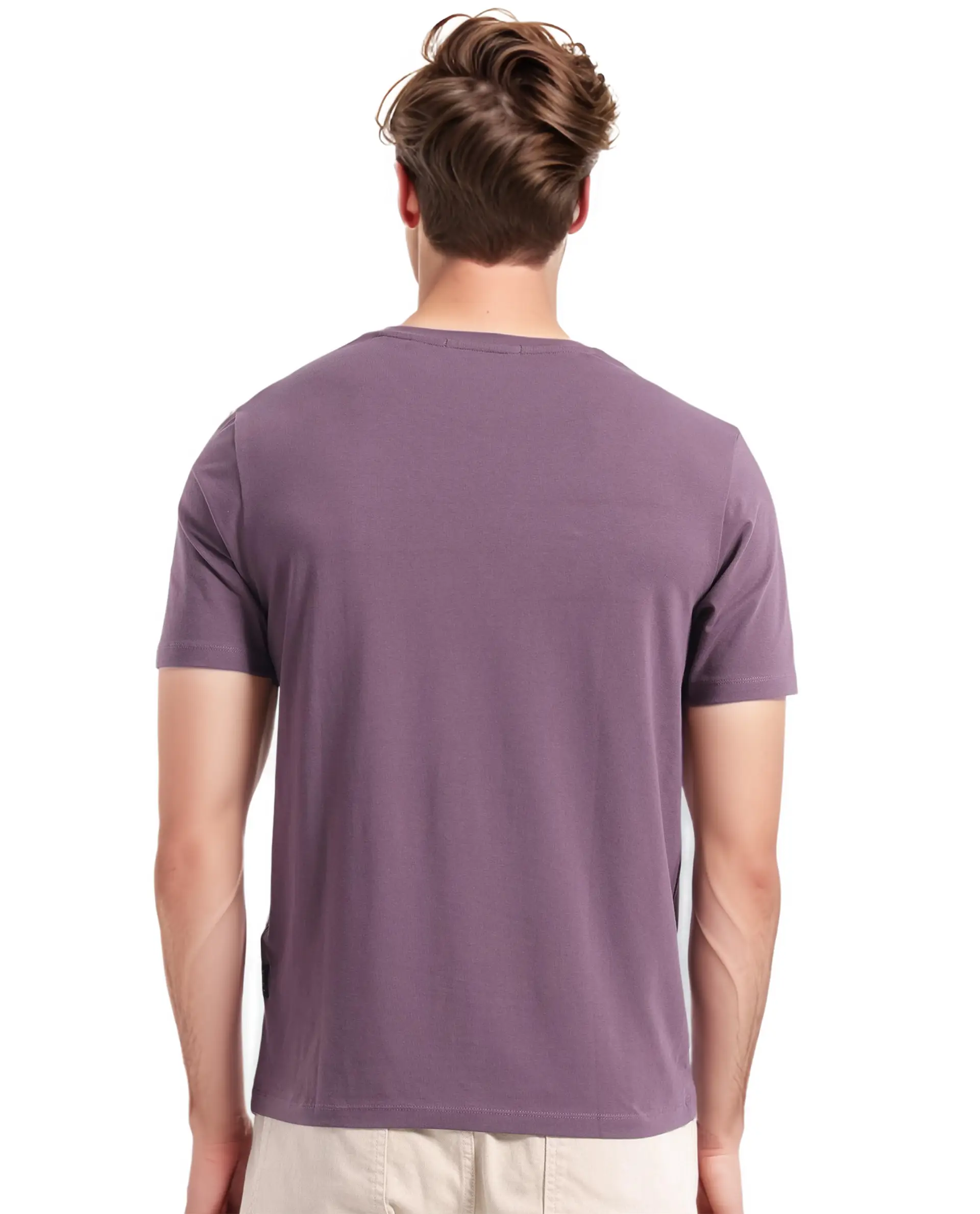 Rare Rabbit Men's Jaceb Dusky Purple Cotton Graphic Print Regular Fit Half Sleeve Crew Neck T-Shirt - Image 4