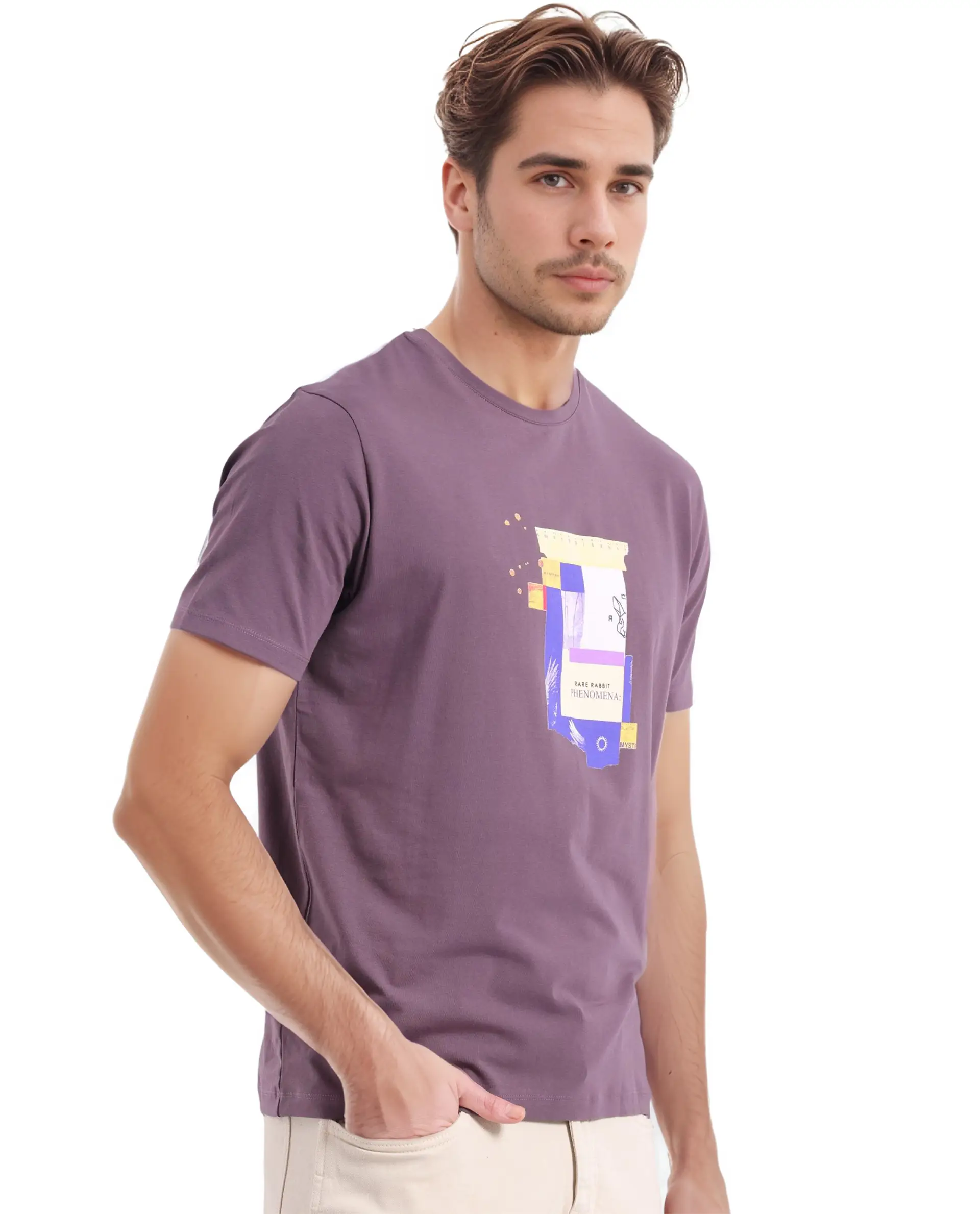 Rare Rabbit Men's Jaceb Dusky Purple Cotton Graphic Print Regular Fit Half Sleeve Crew Neck T-Shirt - Image 6