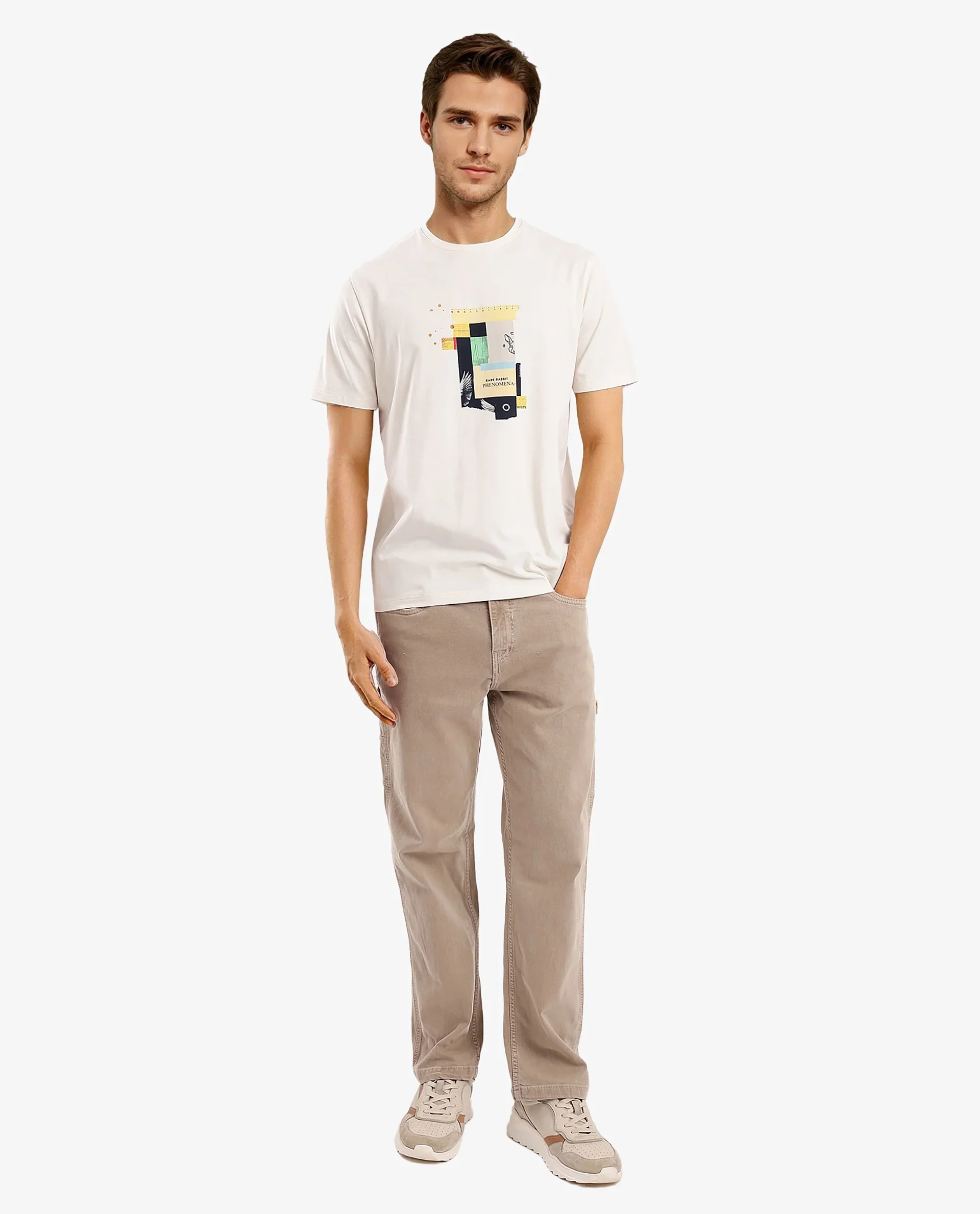 Rare Rabbit Men's Jaceb Off White Cotton Blend Graphic Print Regular Fit Half Sleeve Crew Neck T-Shirt - Image 2
