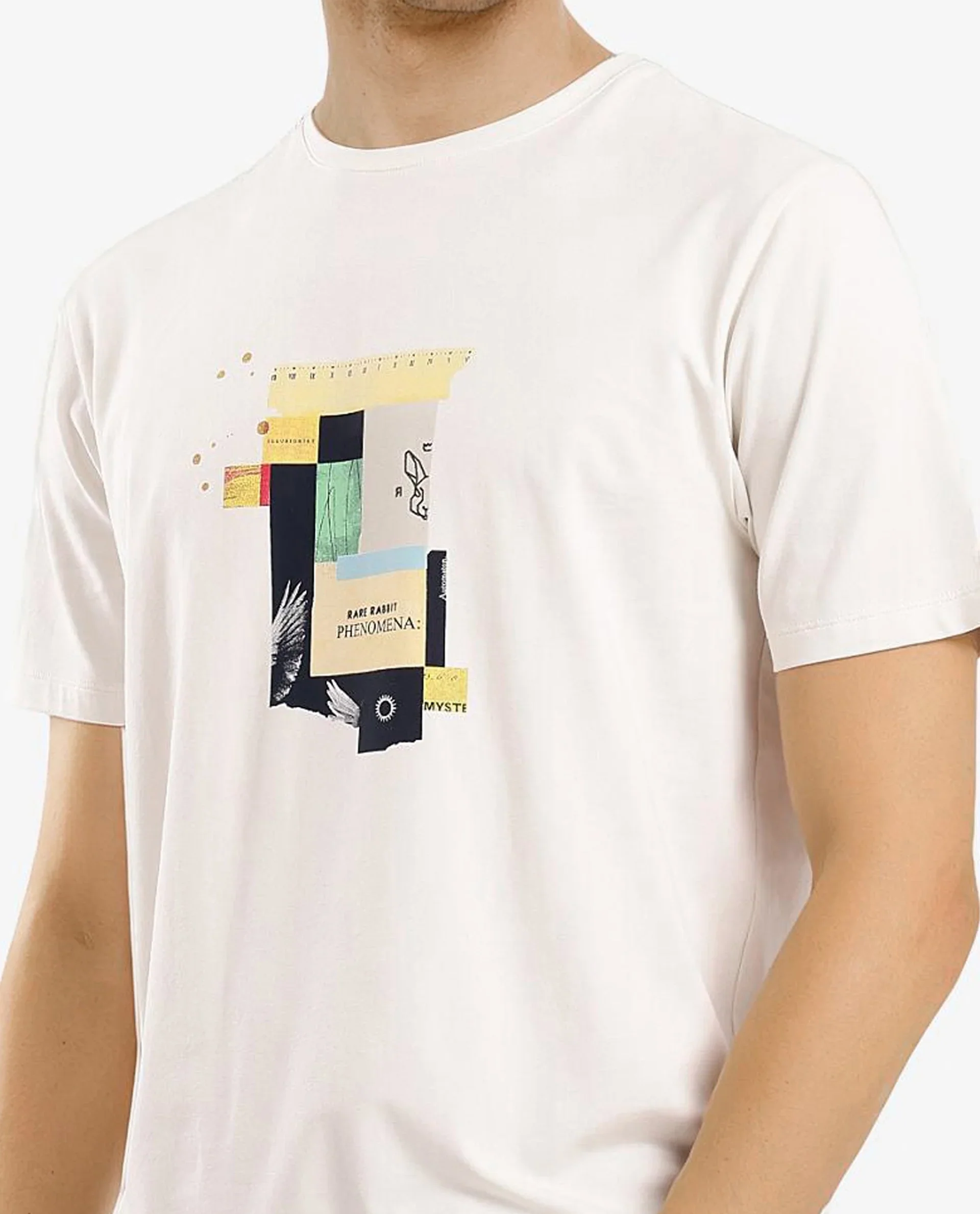 Rare Rabbit Men's Jaceb Off White Cotton Blend Graphic Print Regular Fit Half Sleeve Crew Neck T-Shirt - Image 3