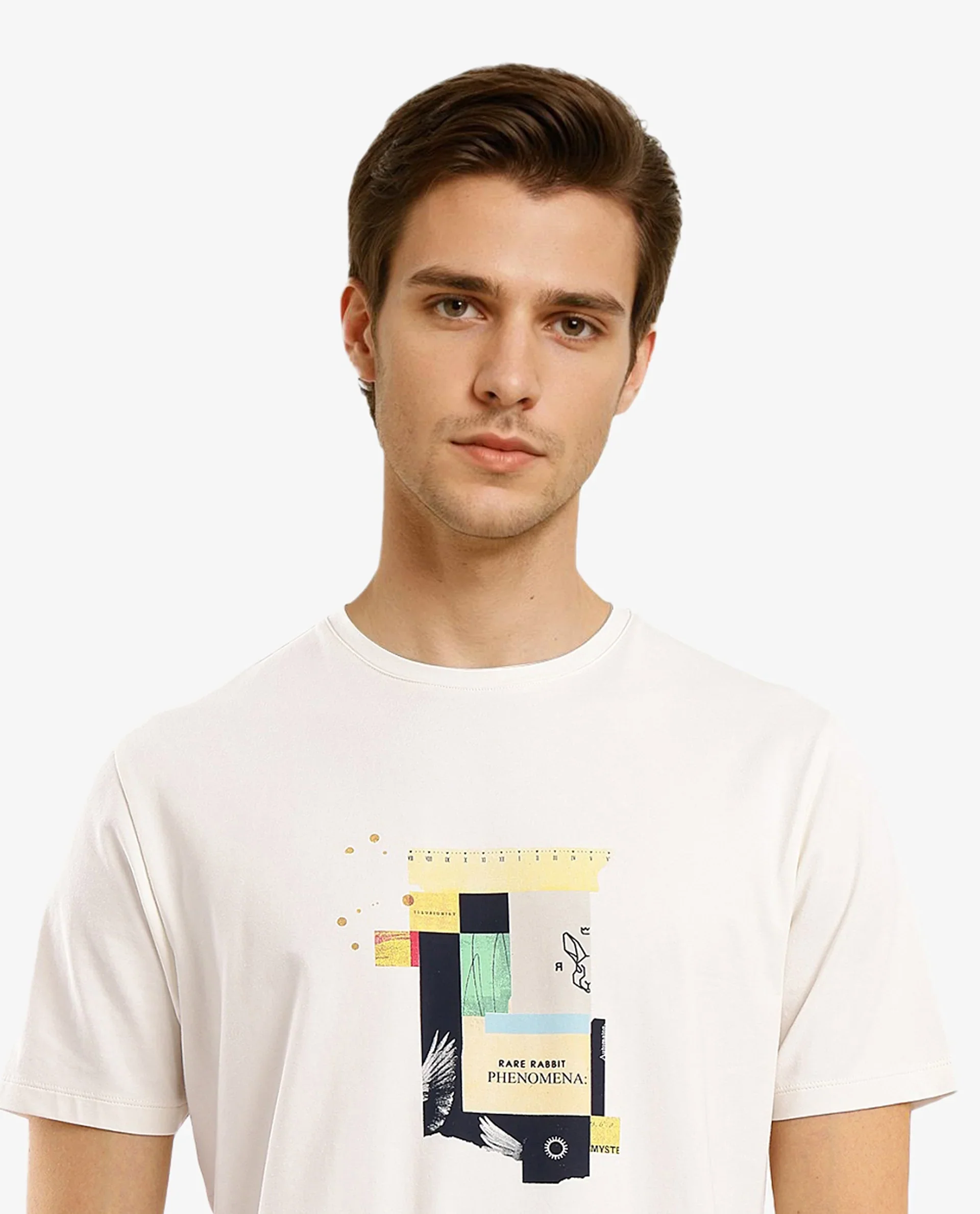 Rare Rabbit Men's Jaceb Off White Cotton Blend Graphic Print Regular Fit Half Sleeve Crew Neck T-Shirt - Image 6