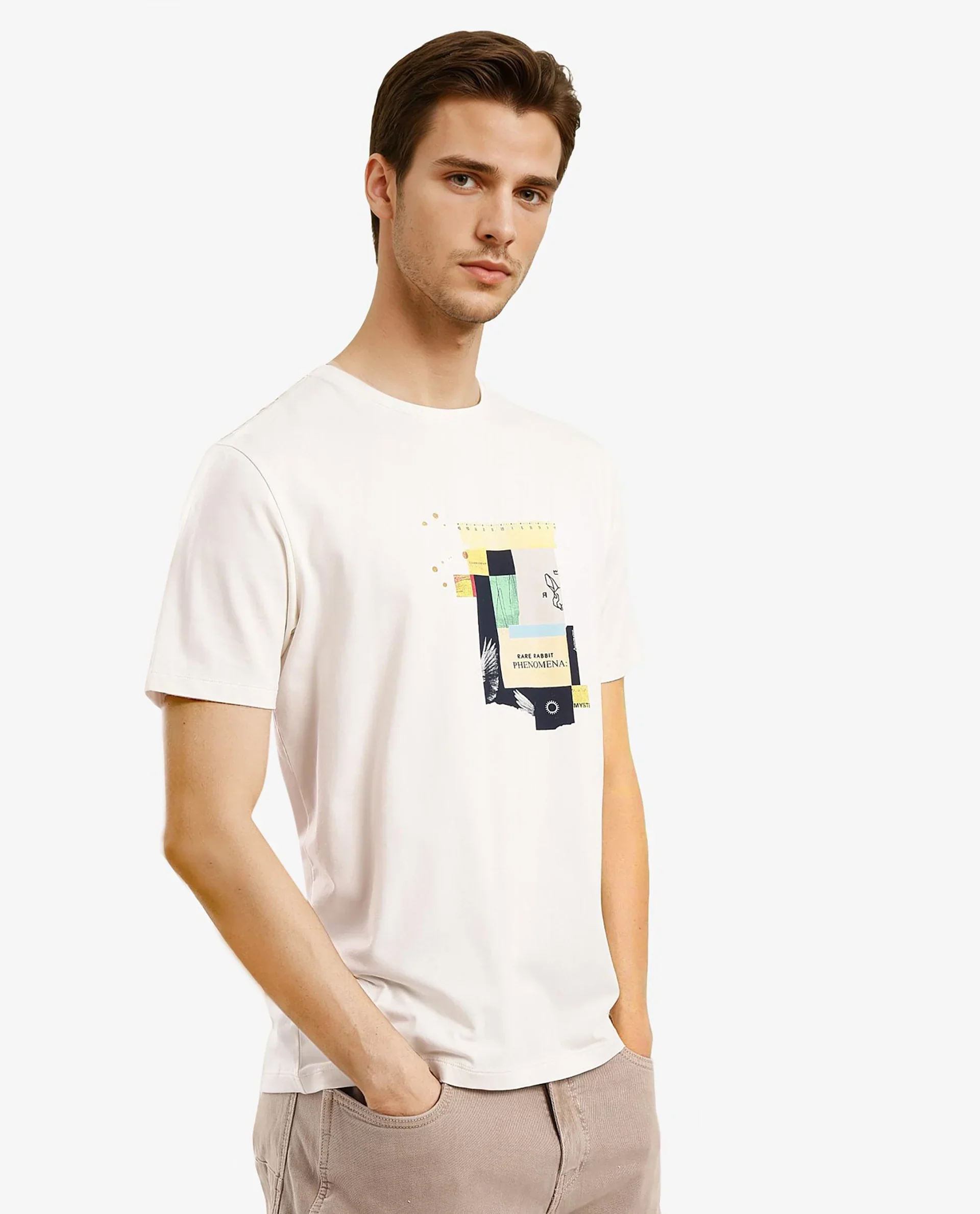 Rare Rabbit Men's Jaceb Off White Cotton Blend Graphic Print Regular Fit Half Sleeve Crew Neck T-Shirt - Image 7