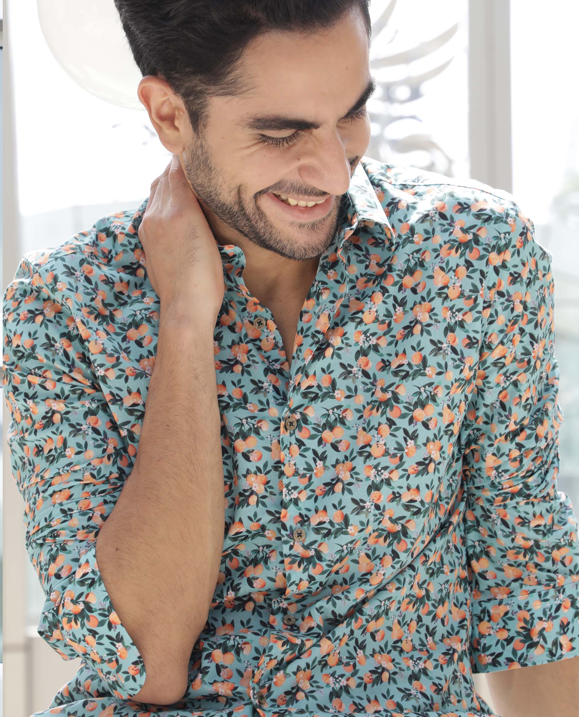 Rare Rabbit Men's Jack Green Cotton Floral Print Regular Fit Full Sleeve Collared Shirt