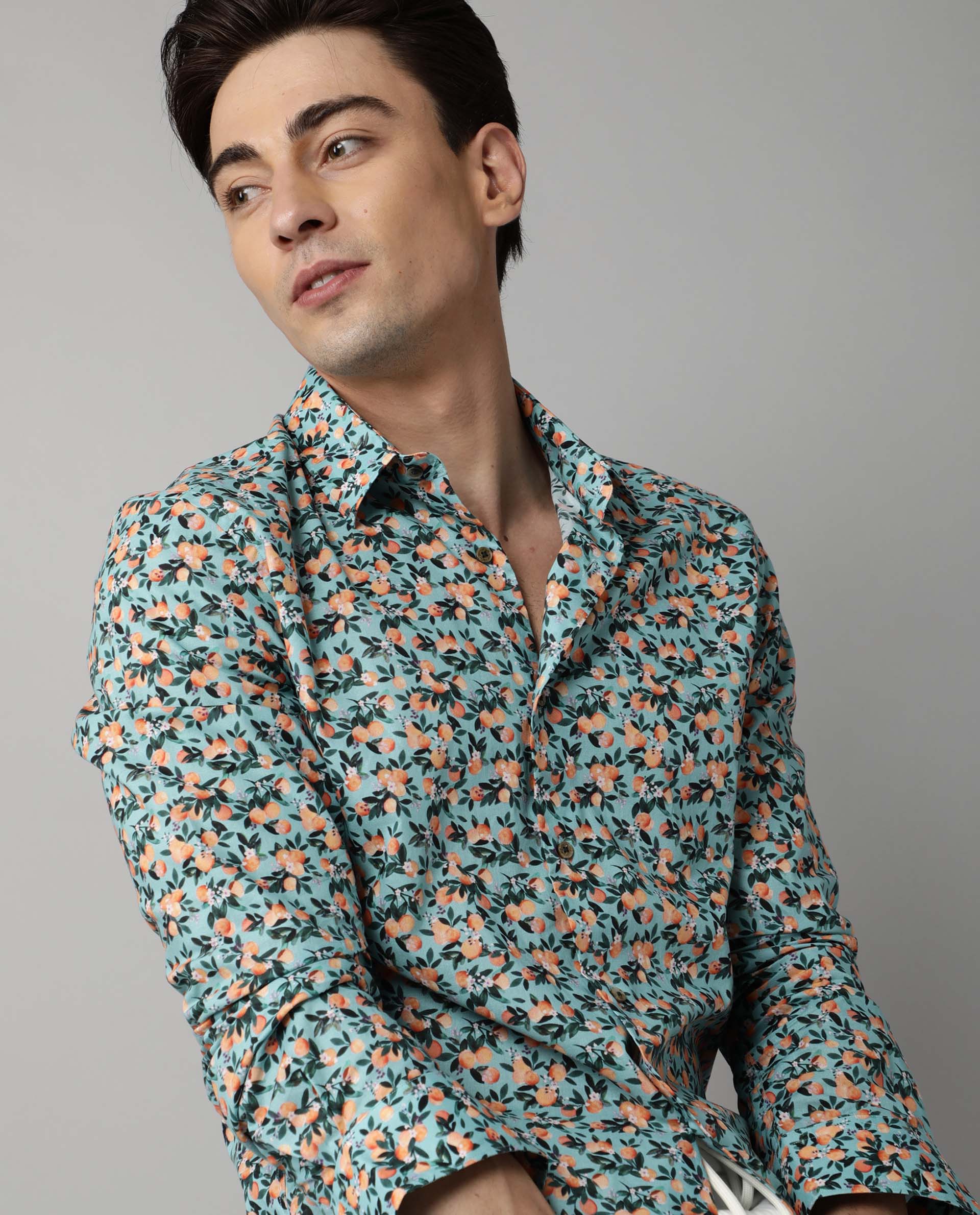 Rare Rabbit Men's Jack Green Cotton Floral Print Regular Fit Full Sleeve Collared Shirt - Image 2