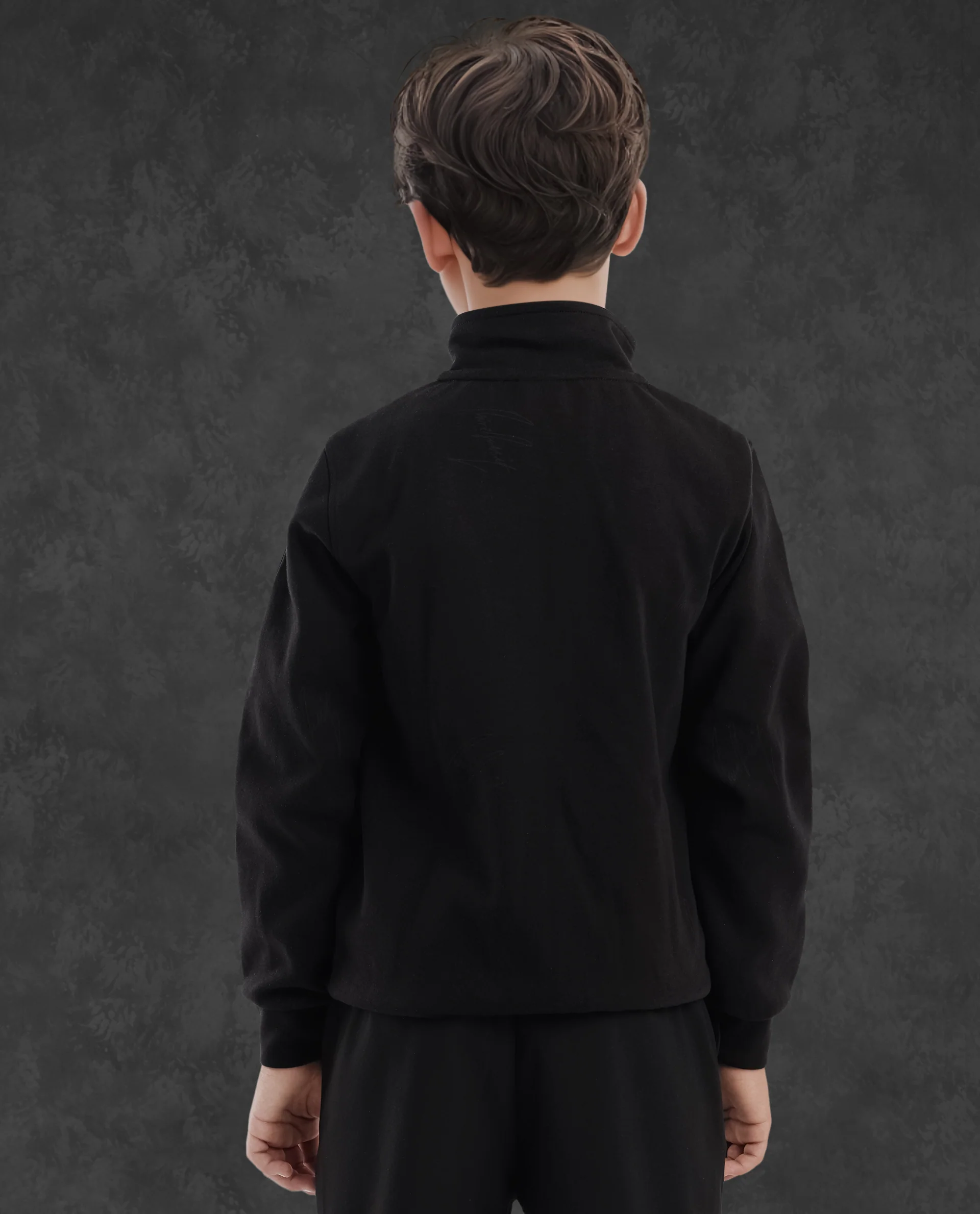 Rare Ones Kids Jacksign Black Cotton Full Sleeves High Neck Striped Sleeve Zipper Closure Solid Jacket - Image 8