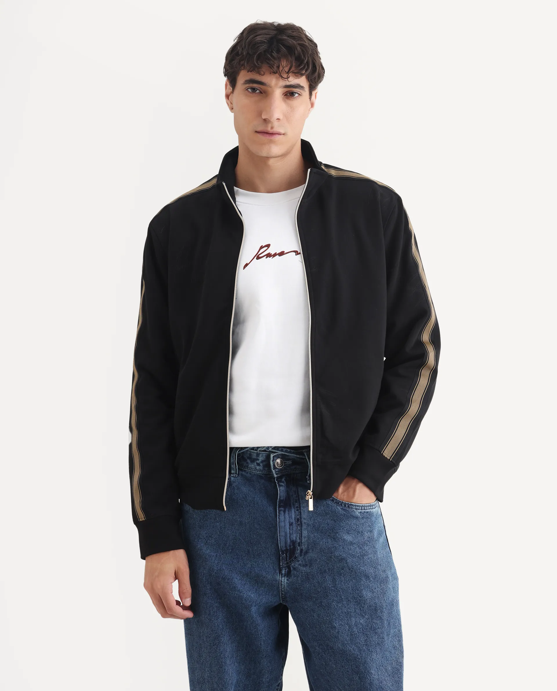 Rare Rabbit Men's Jacksign Black Cotton Blend Signature Print Regular Fit Full Sleeve High Neck Jacket - Image 3