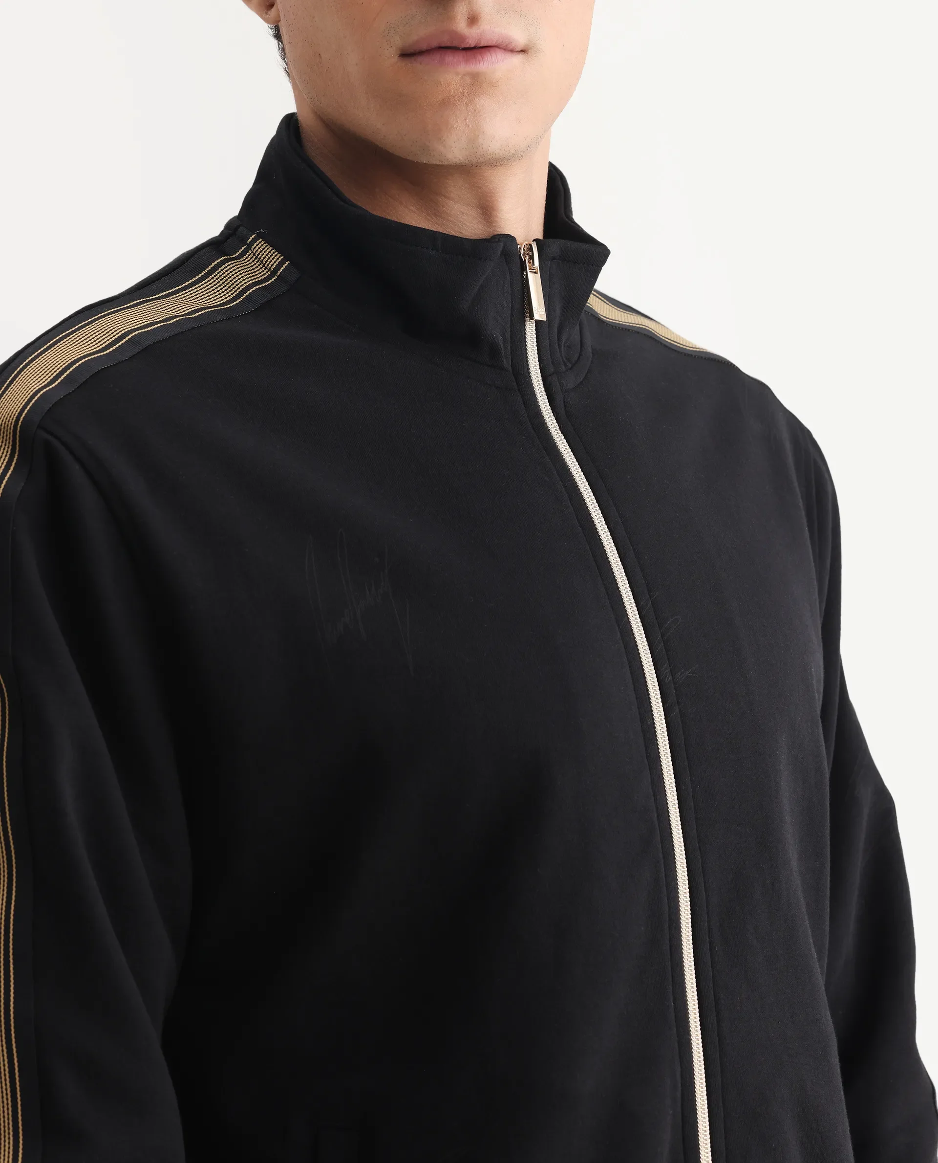Rare Rabbit Men's Jacksign Black Cotton Blend Signature Print Regular Fit Full Sleeve High Neck Jacket - Image 4