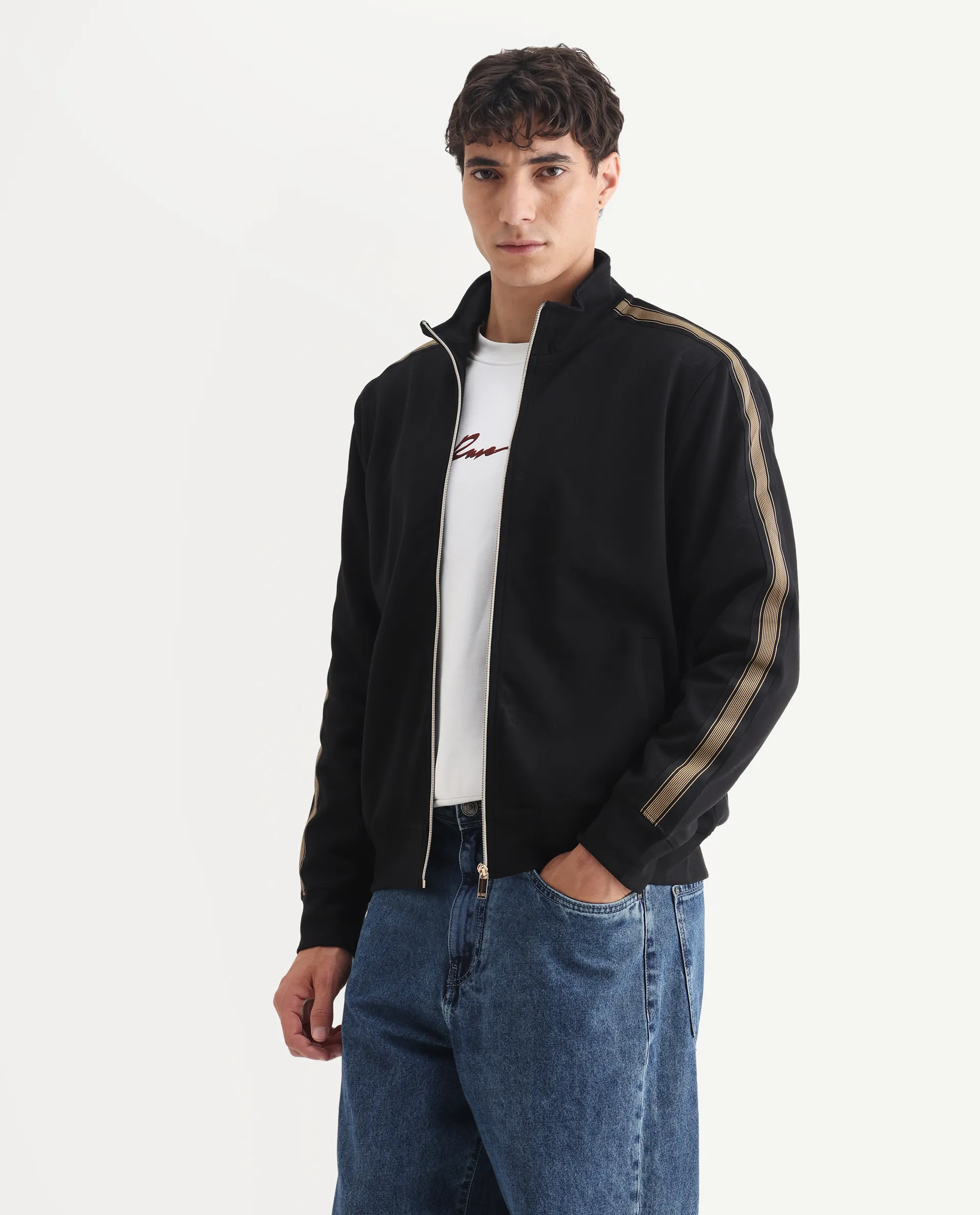 Rare Rabbit Men's Jacksign Black Cotton Blend Signature Print Regular Fit Full Sleeve High Neck Jacket - Image 5