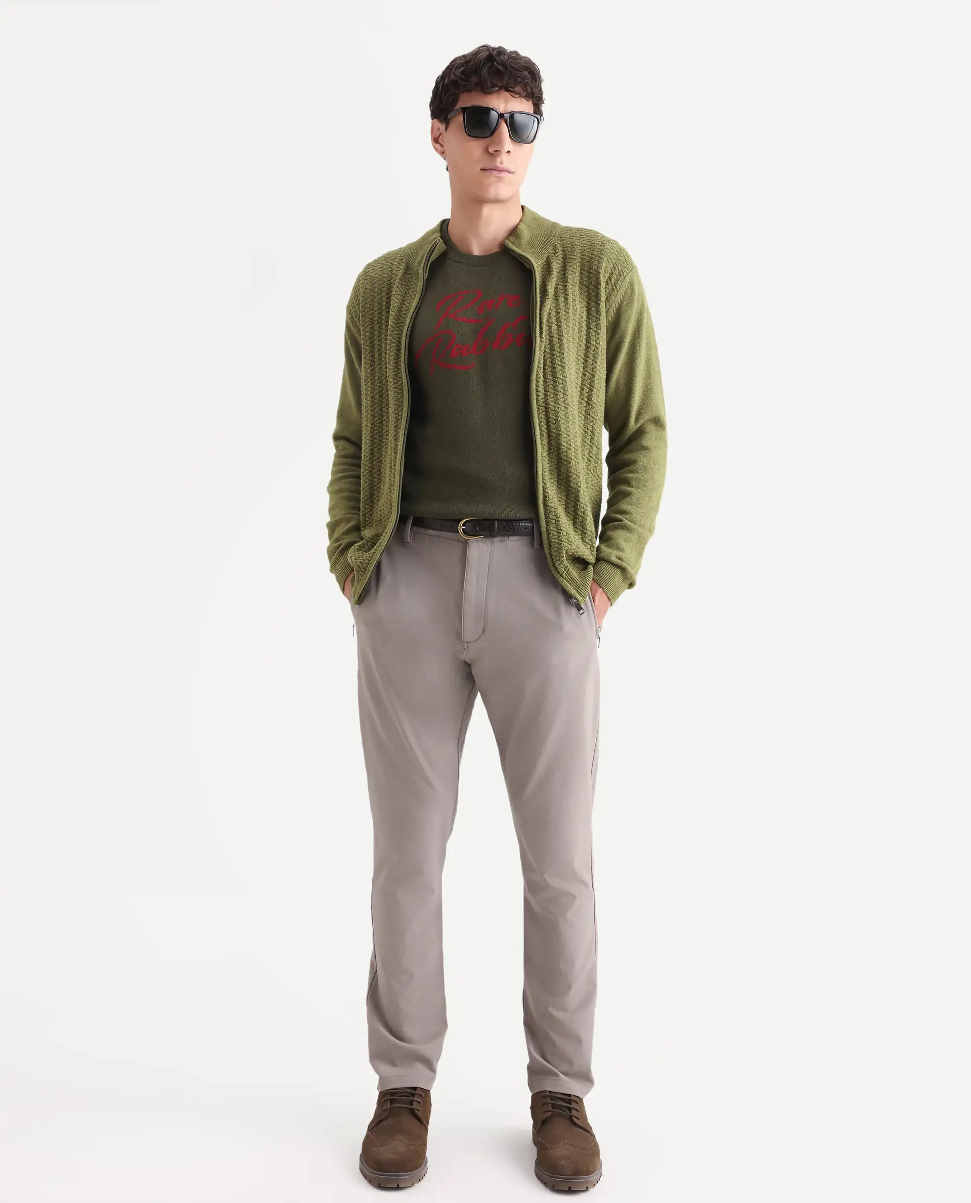 Rare Rabbit Men's Jacky Green Cotton Jacquard Regular Fit Full Sleeve High Neck Sweater - Image 2