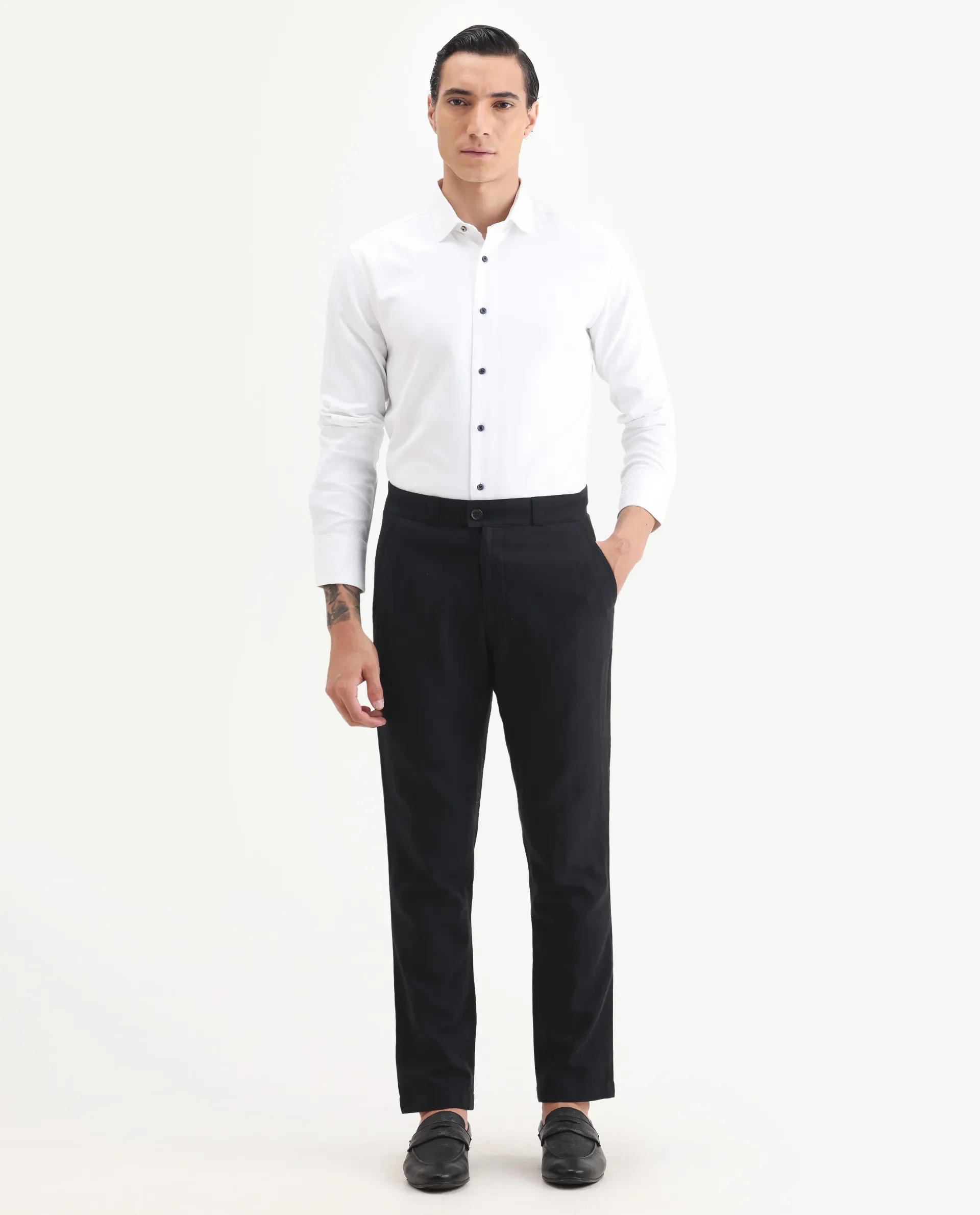 Rare Rabbit Men Jacky Black Cotton Fabric Button And Zip Closure Closure Regular Fit Jacquard Trouser - Image 4