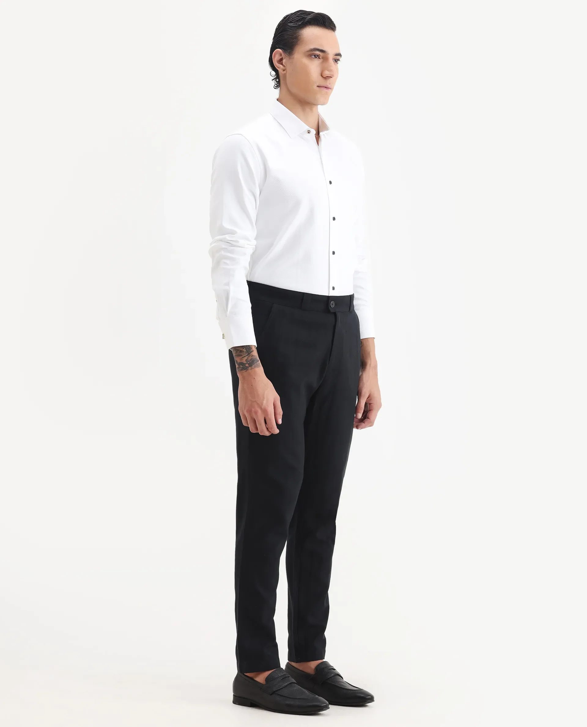 Rare Rabbit Men Jacky Black Cotton Fabric Button And Zip Closure Closure Regular Fit Jacquard Trouser - Image 6
