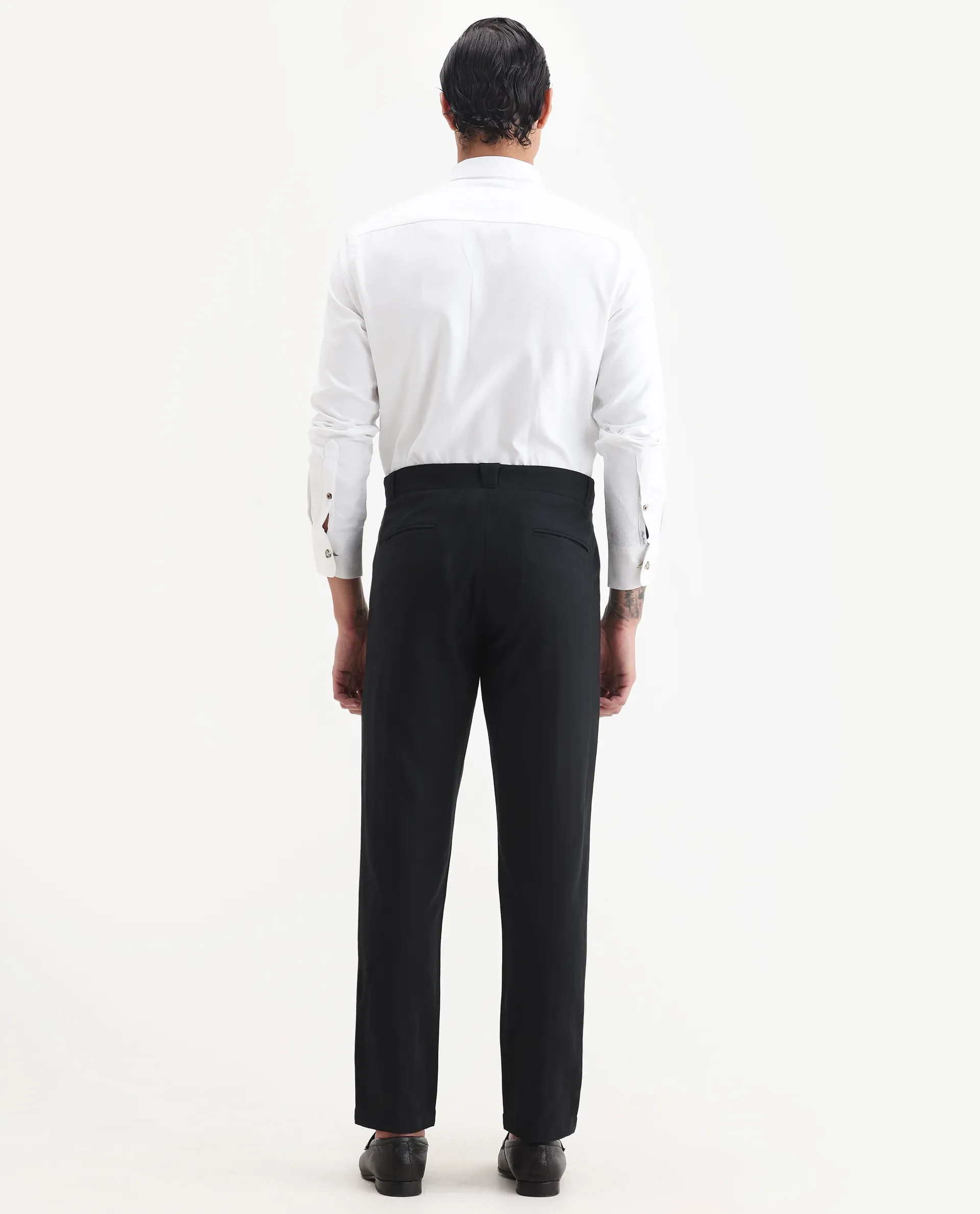 Rare Rabbit Men Jacky Black Cotton Fabric Button And Zip Closure Closure Regular Fit Jacquard Trouser - Image 7