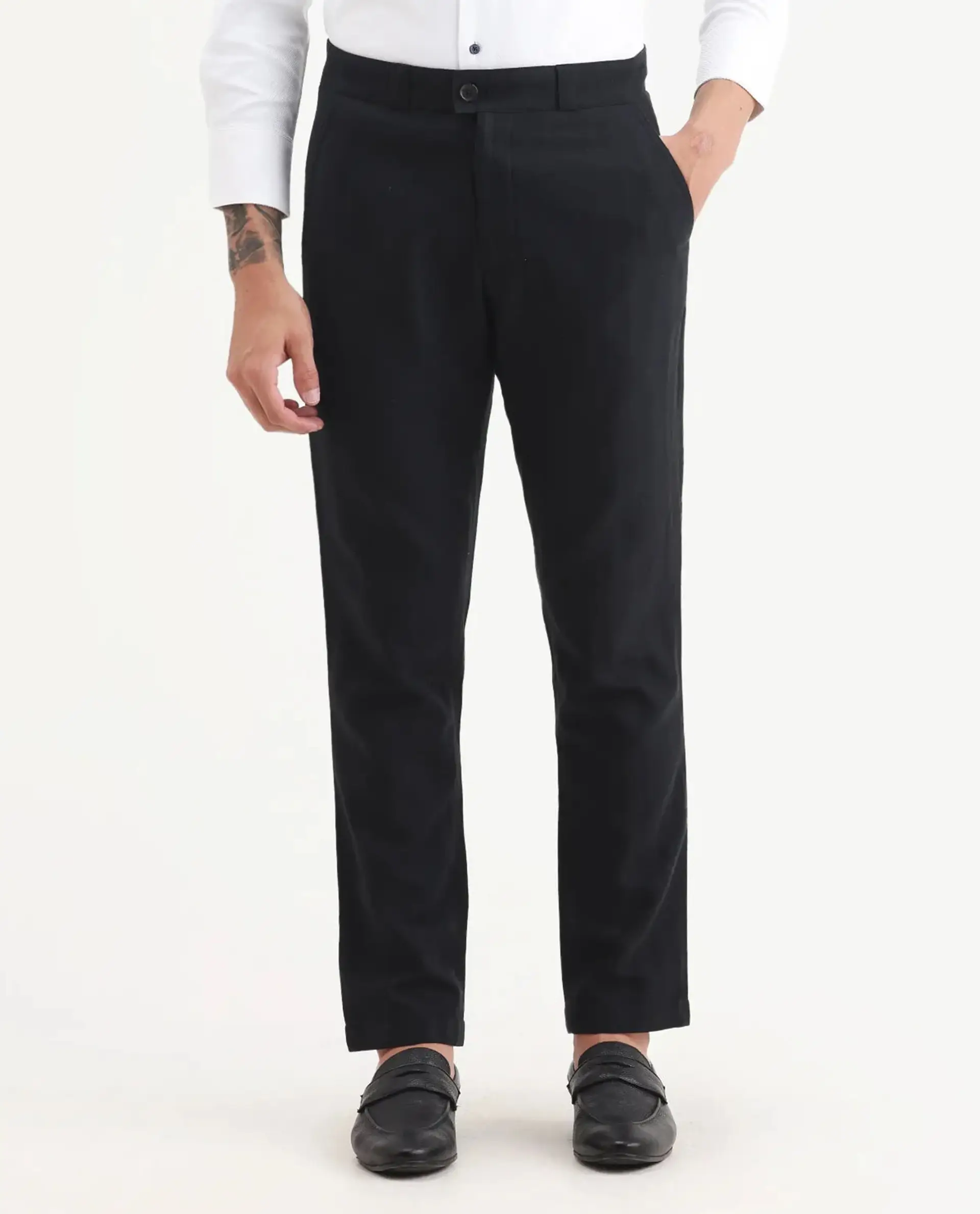 Rare Rabbit Men Jacky Black Cotton Fabric Button And Zip Closure Closure Regular Fit Jacquard Trouser - Image 8