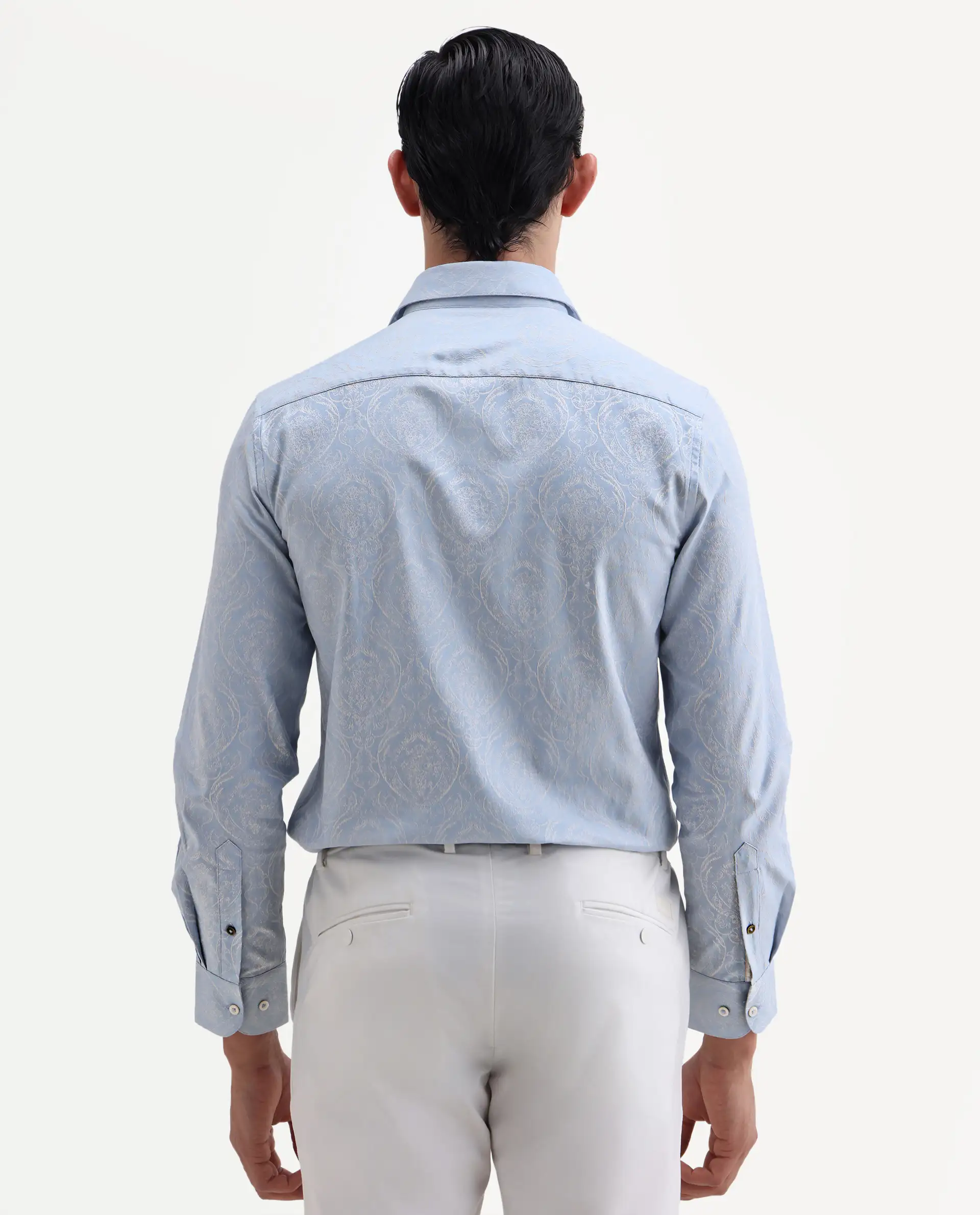 Rare Rabbit Men's Jaco Dusky Blue Cotton Fabric Full Sleeve Spread Collar Button Regular Jacquard Shirt - Image 7