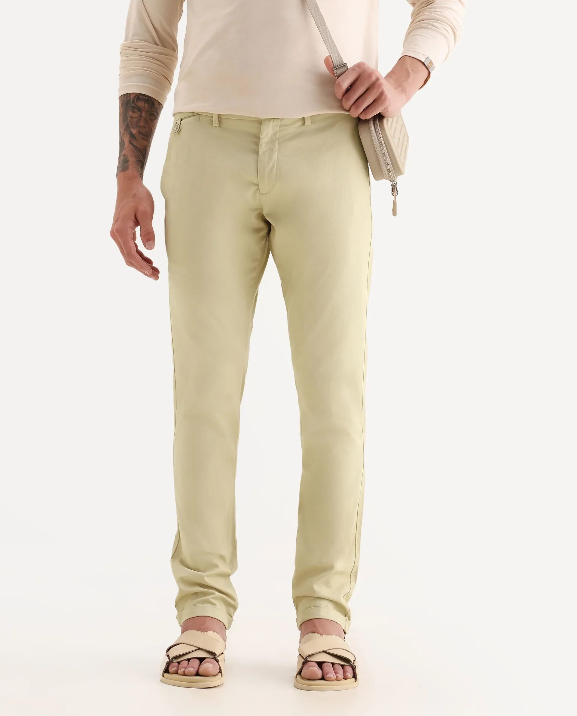 Rare Rabbit Men's Jacob Beige Cotton Plain Regular Fit Trouser - Image 2