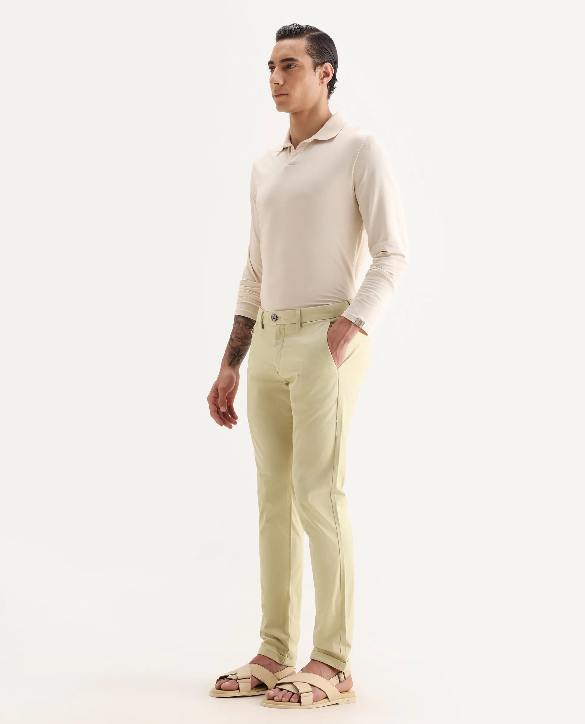Rare Rabbit Men's Jacob Beige Cotton Plain Regular Fit Trouser - Image 5