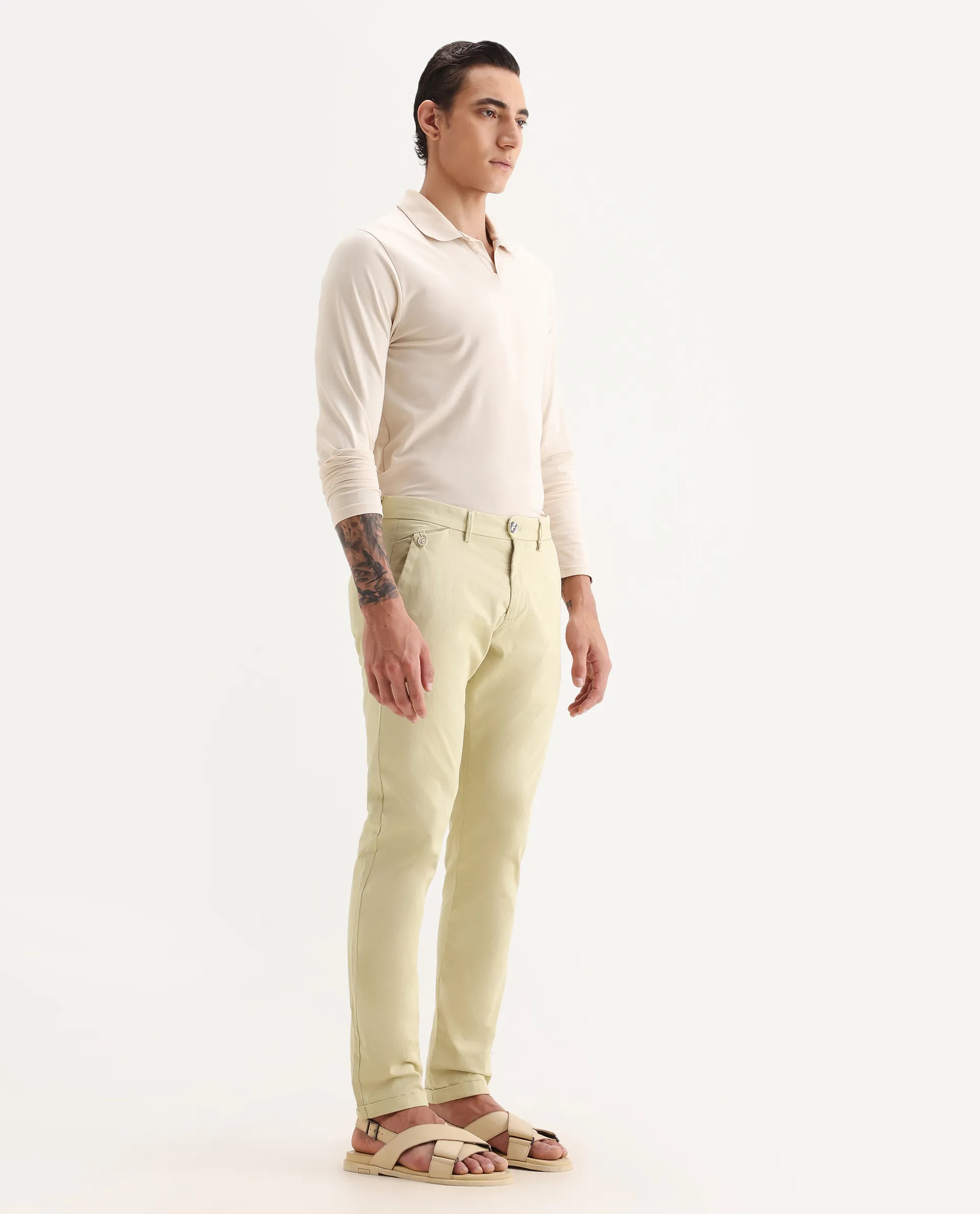 Rare Rabbit Men's Jacob Beige Cotton Plain Regular Fit Trouser - Image 6
