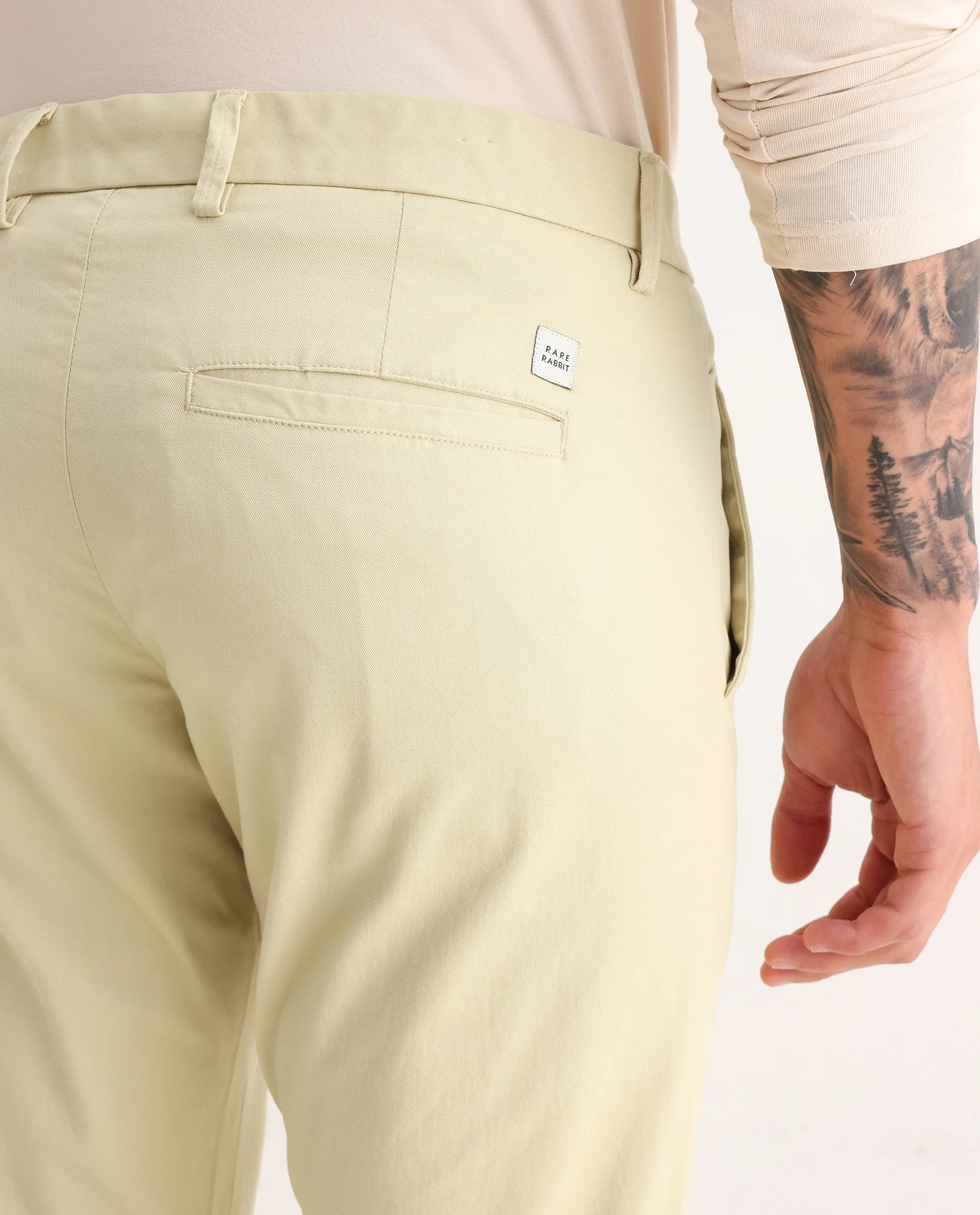 Rare Rabbit Men's Jacob Beige Cotton Plain Regular Fit Trouser - Image 7