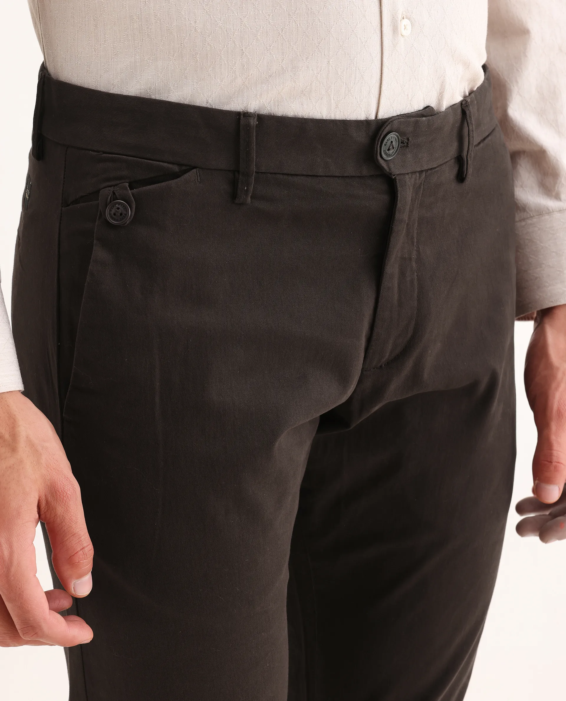 Rare Rabbit Men's Jacob Brown Cotton Plain Regular Fit Trouser - Image 3