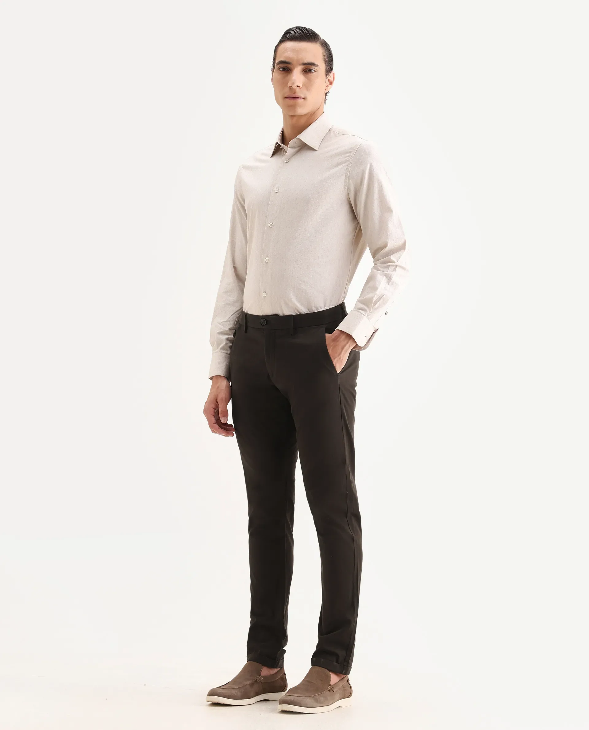 Rare Rabbit Men's Jacob Brown Cotton Plain Regular Fit Trouser - Image 5