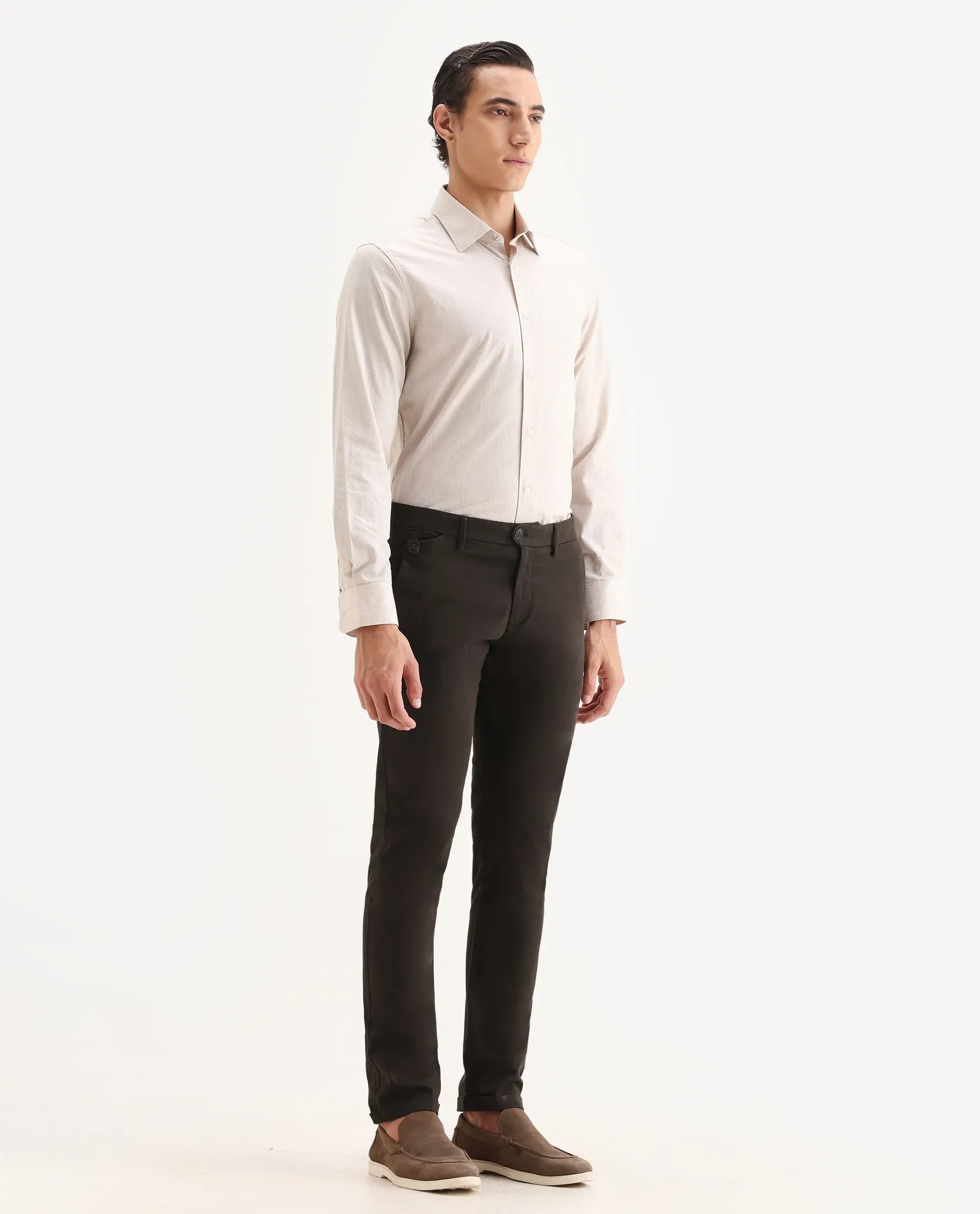 Rare Rabbit Men's Jacob Brown Cotton Plain Regular Fit Trouser - Image 6