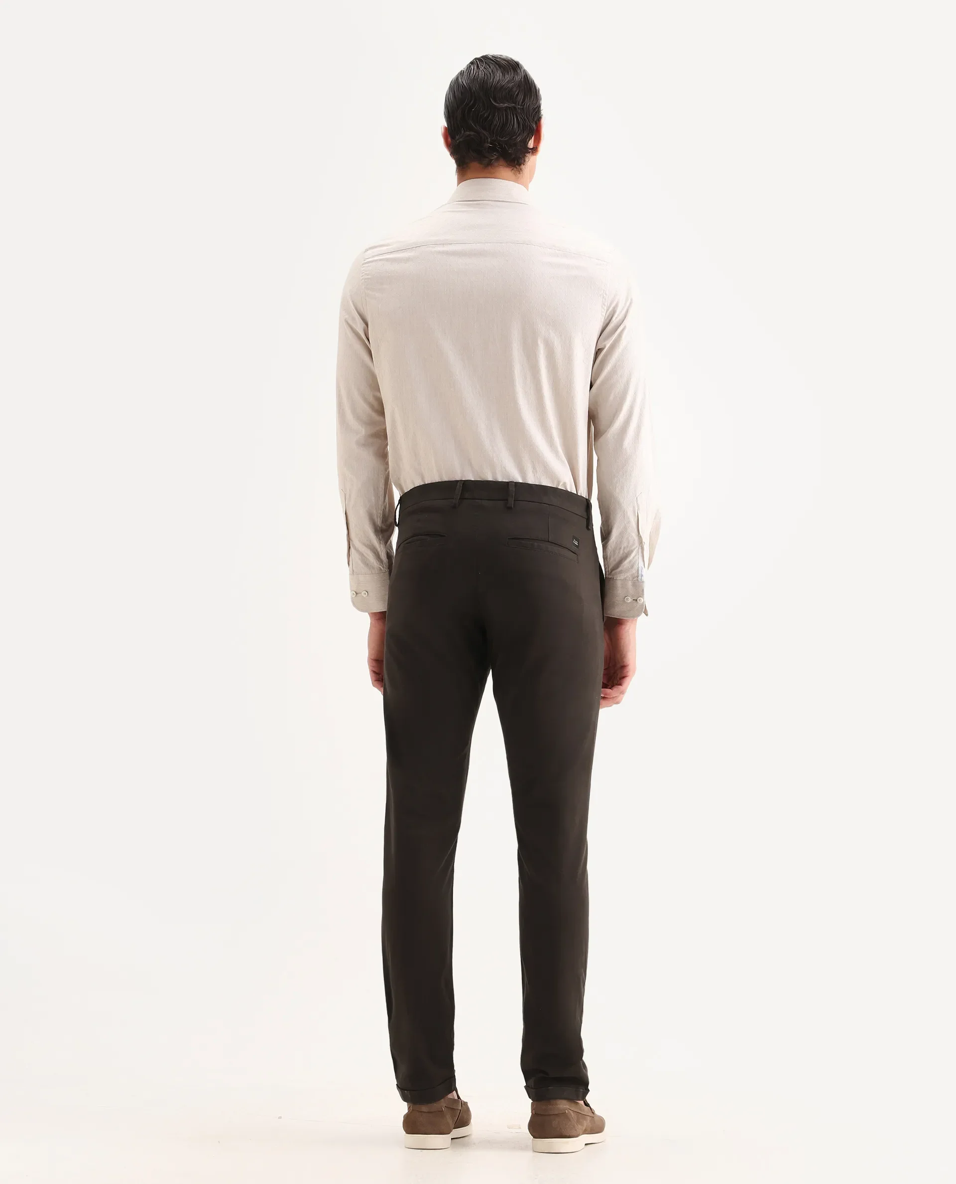 Rare Rabbit Men's Jacob Brown Cotton Plain Regular Fit Trouser - Image 7