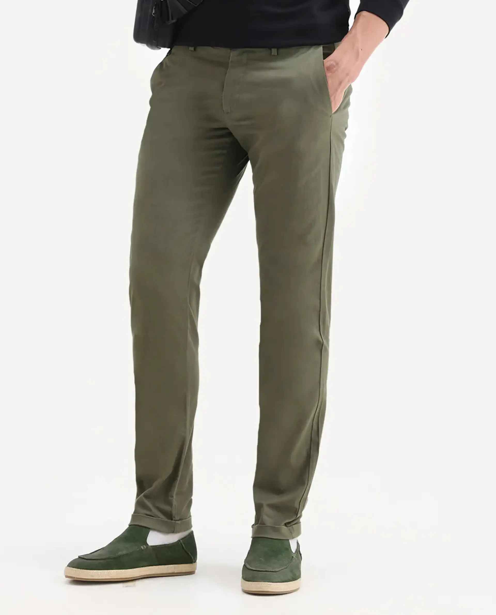 Rare Rabbit Men's Jacob Dark Olive Cotton Plain Regular Fit Trouser - Image 10