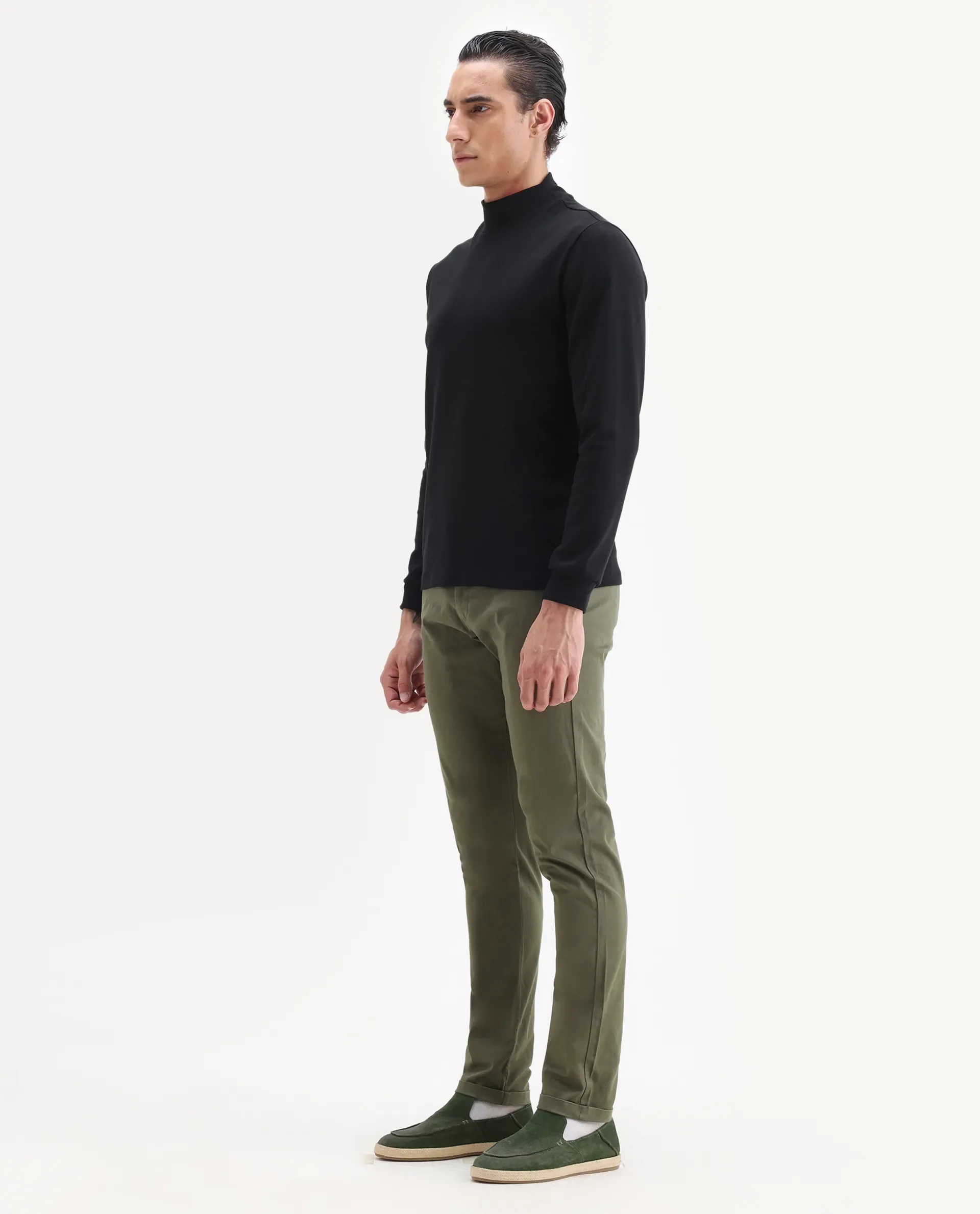 Rare Rabbit Men's Jacob Dark Olive Cotton Plain Regular Fit Trouser - Image 4