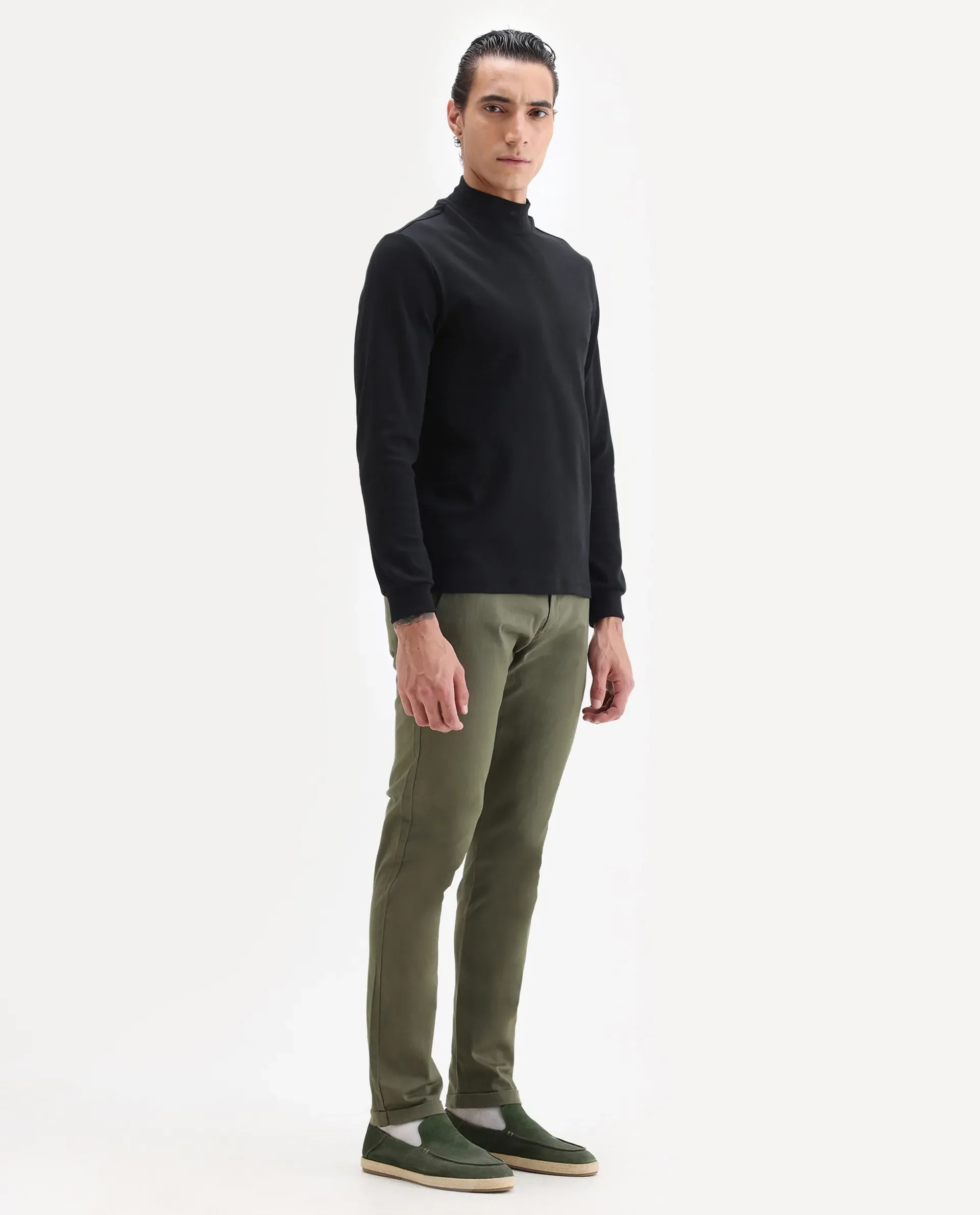 Rare Rabbit Men's Jacob Dark Olive Cotton Plain Regular Fit Trouser - Image 5