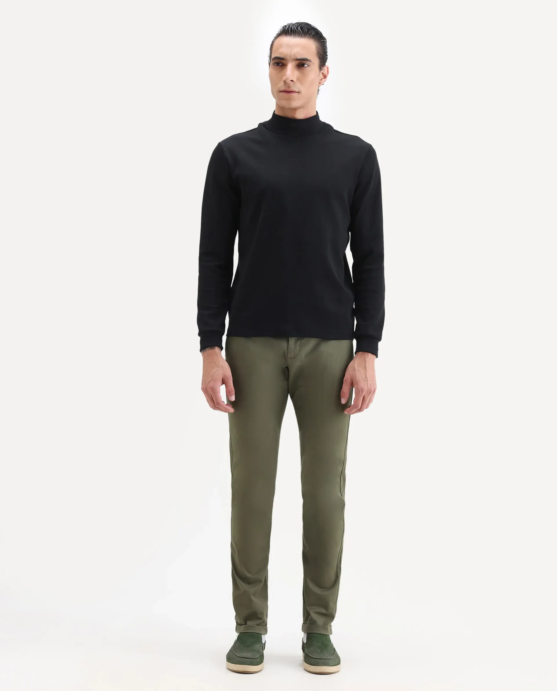 Rare Rabbit Men's Jacob Dark Olive Cotton Plain Regular Fit Trouser - Image 8