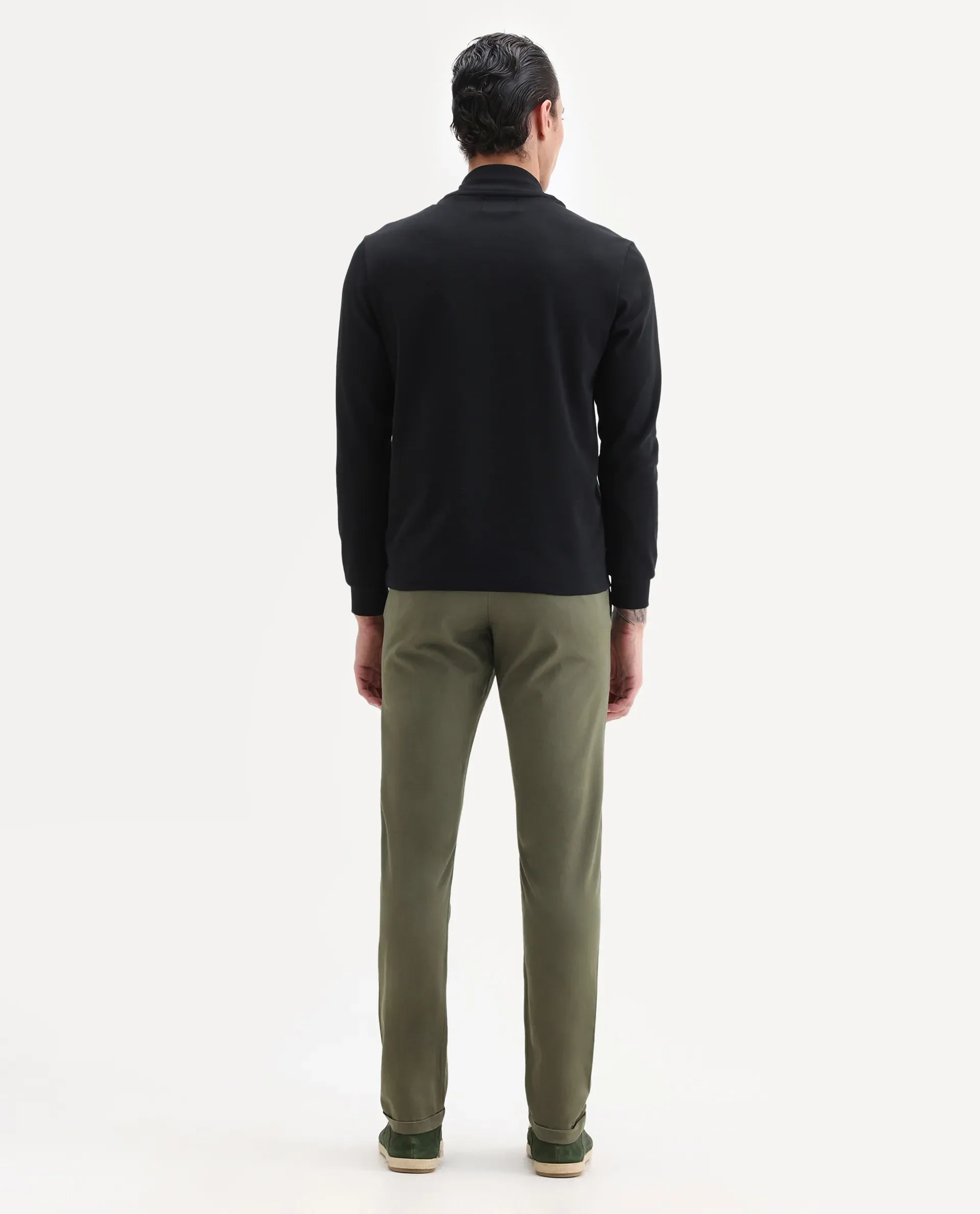 Rare Rabbit Men's Jacob Dark Olive Cotton Plain Regular Fit Trouser - Image 9