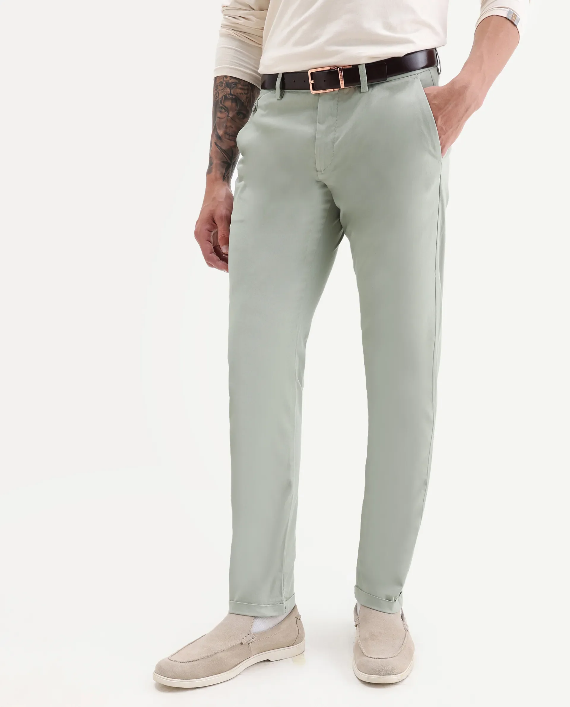 Rare Rabbit Men's Jacob Grey Cotton Plain Regular Fit Trouser - Image 2